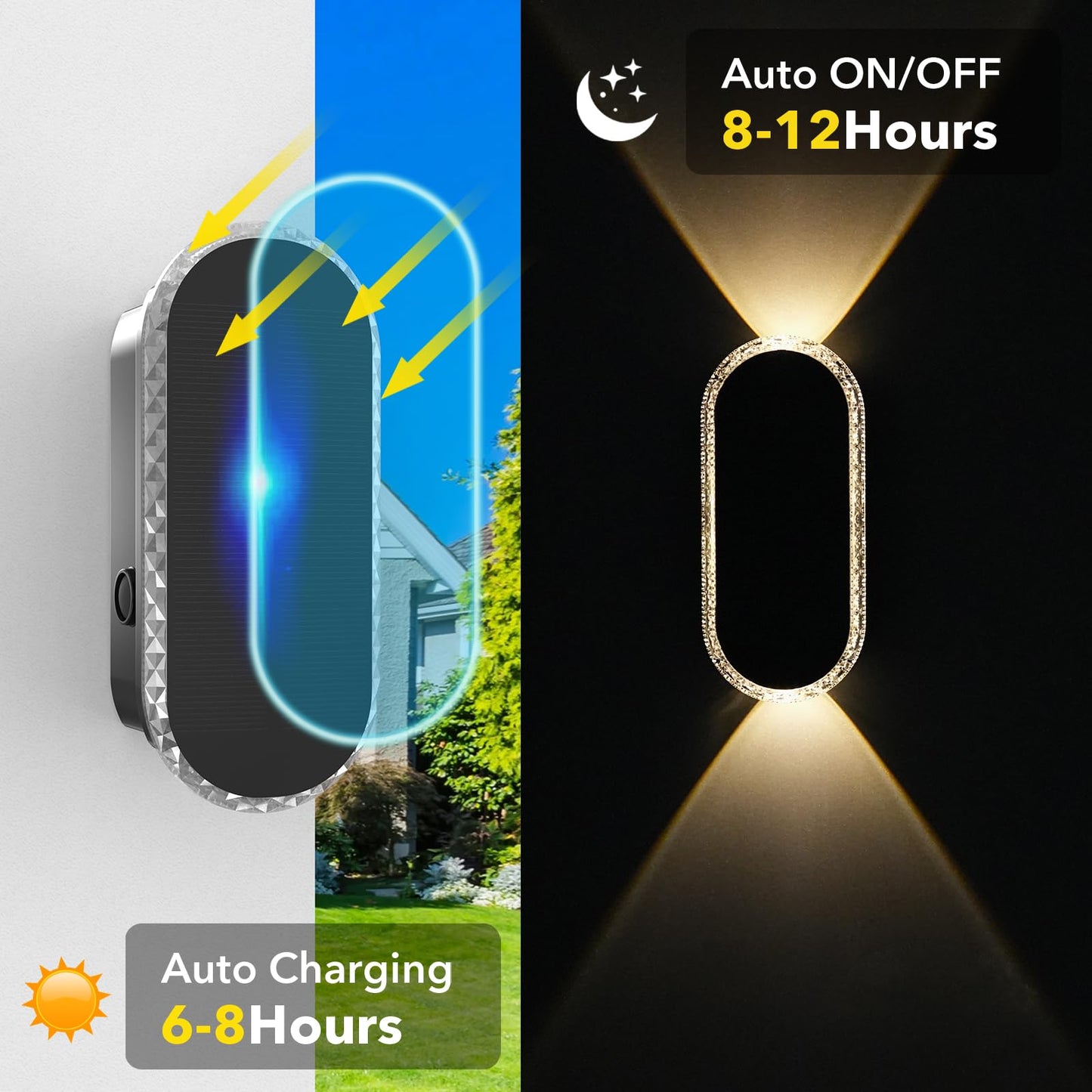 4 Pack Solar Fence Lights, RGBW 8-Color Changing Waterproof Top and Bottom Lighting Wall for Landscape/Fence/Patio/Wall/Garden Christmas Solar Lights (2 Installation Modes)