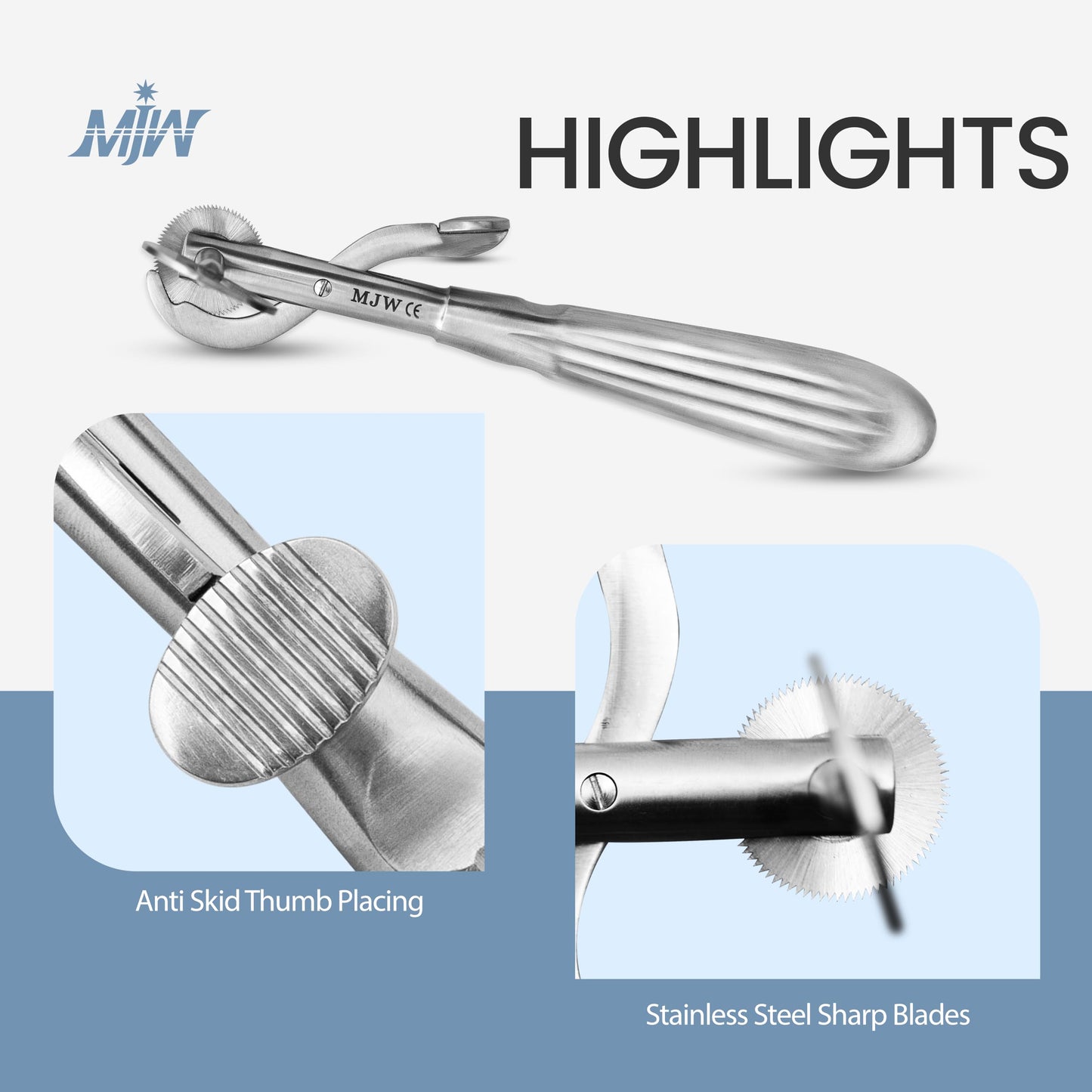 MJW Finger Ring Cutter with 2 Replacement Blades - Stainless Steel Emergency Jewelry Cutting Tool Ideal First Aid instrument, EMT Ring Remover Tool with Finger Protection