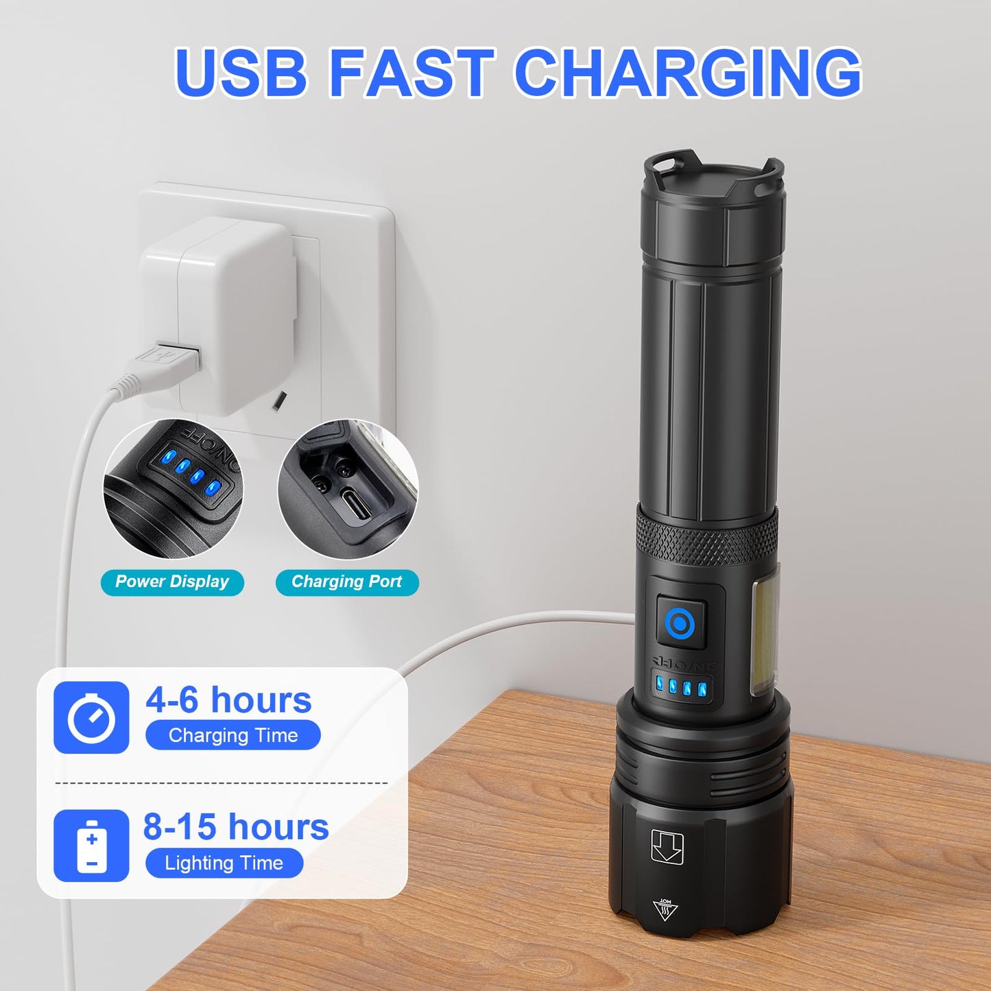 Rechargeable Flashlight 990000 Lumens, BCOTE 2 Pack Super Bright LED Flashlight Camping, Brightest High Powerful Handheld Flashlights - 7 Modes with COB Light, IPX7 Waterproof Home Outdoor Flash Light