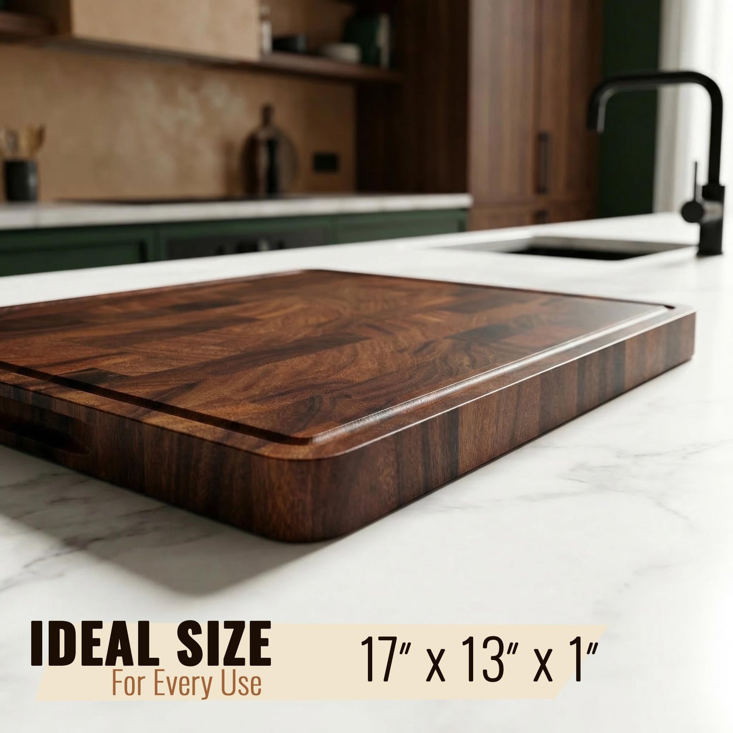 Babilonia Walnut Cutting Board, Professional and Heavy Duty Non Toxic Wood Chopping Board, Wooden Charcuterie Boards & Butcher Block with Handles (Oil Bottle Included)