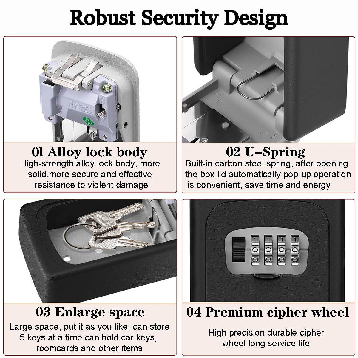 Key Lock Box, Lockboxes for Realtors, Made of Metal Weatherproof 4-Digit Combination Key Lockbox Portable Wall Mounted & Hanging Security Lockbox for Indoor/Outdoor Use, Holds 6 Keys (2 Pack, Grey)