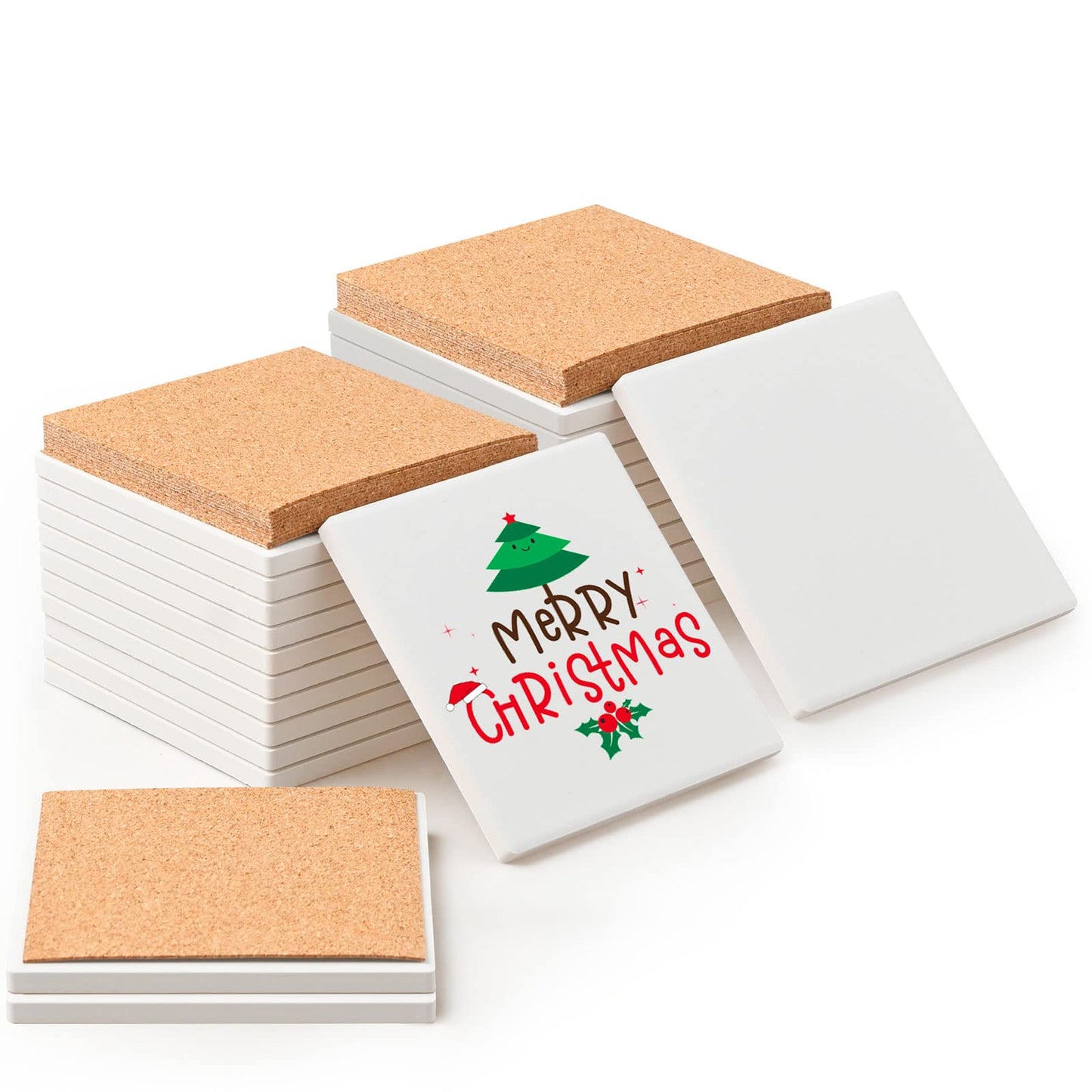 24 Pcs Ceramic Tiles for Crafts Ceramic Coasters for Crafts Blank White Unglazed Square Tile for Painting, Alcohol Ink, Acrylic Pouring - DIY Coaster - Cork Backing Pads Included (4x4 Inch)