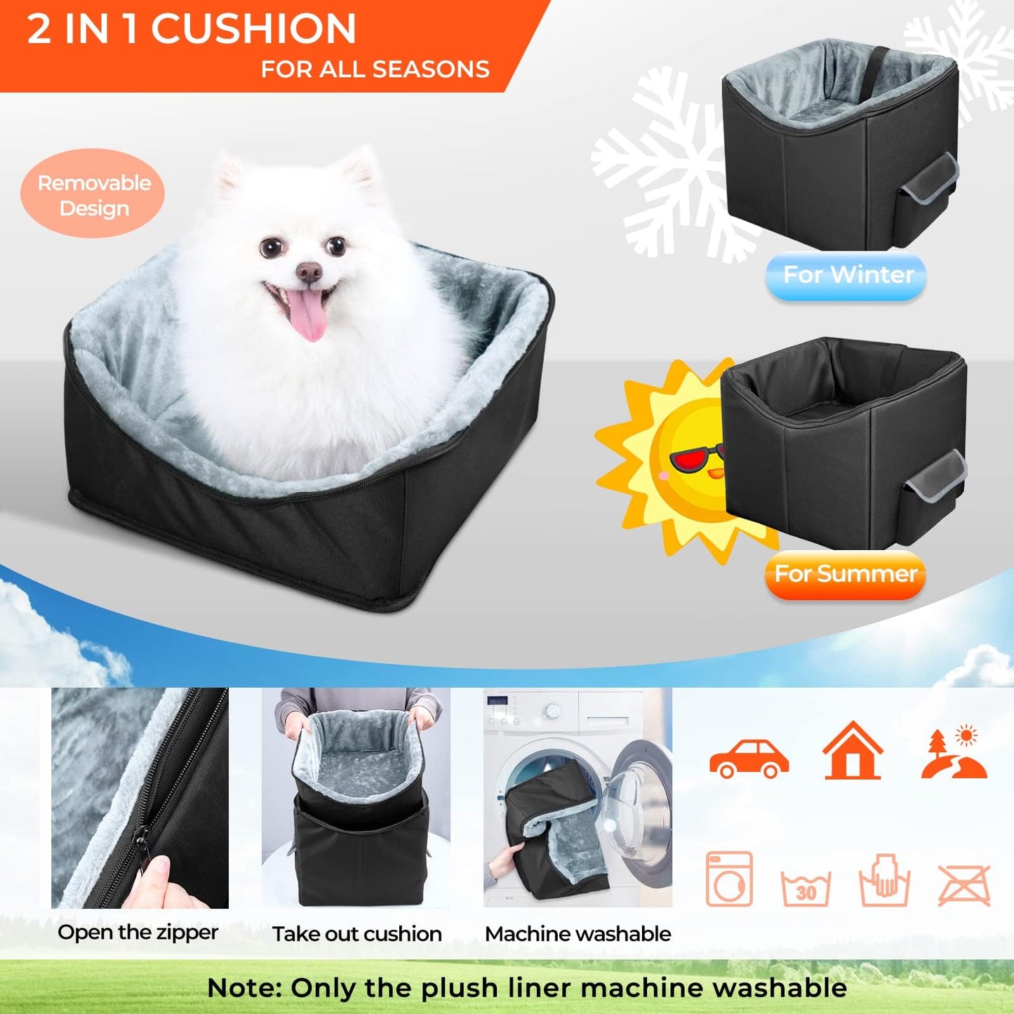 Babenest Dog Booster Car Seat for Small Dogs, Elevated Pet Car Seats with Safety Leash for Pets Under 30Lbs, Washable Lookout Puppy Travel Car Seat with Storage Pocket (S)