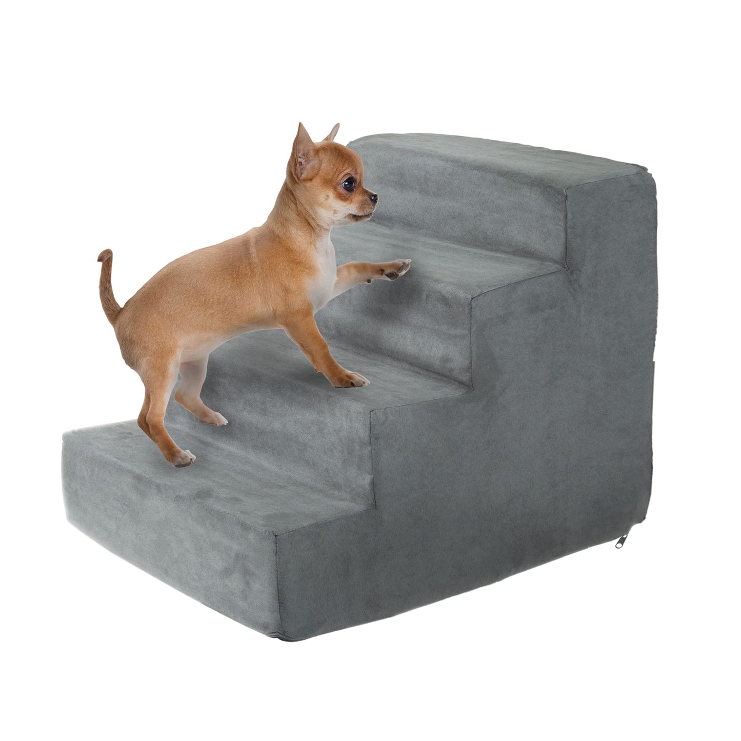 PETMAKER Dog Stairs for Small Dogs - 4-Step Dog Steps for High Bed and Couch - Pet Stairs with Nonslip Bottom, High-Density Foam, and Removable Washable Cover - Cat and Dog Furniture, Gray