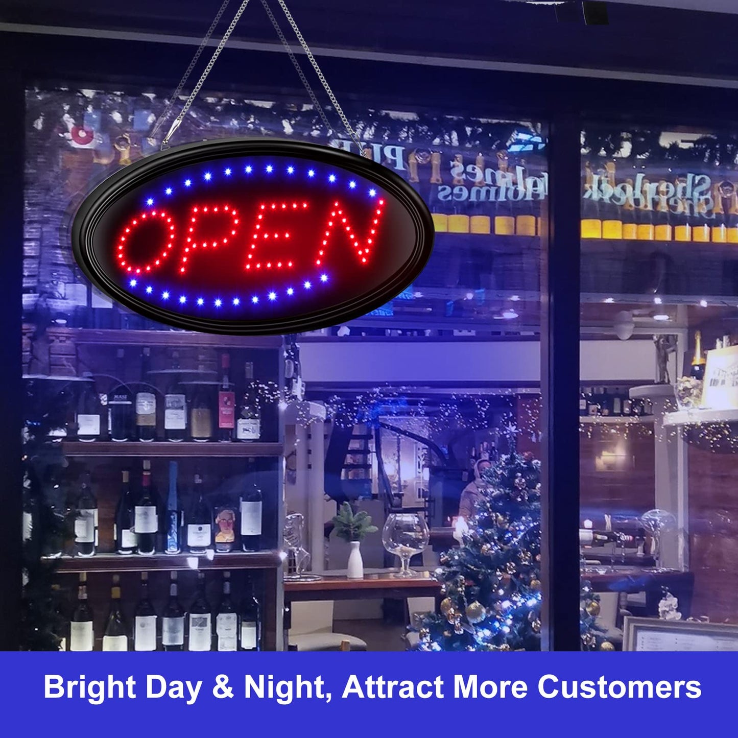 FITNATE LED Open Sign, 19x10inches (Update Version), Red, Blue, Plastic, Wall Mount, LED, Attention-Grabbing, Open/Closed Indication