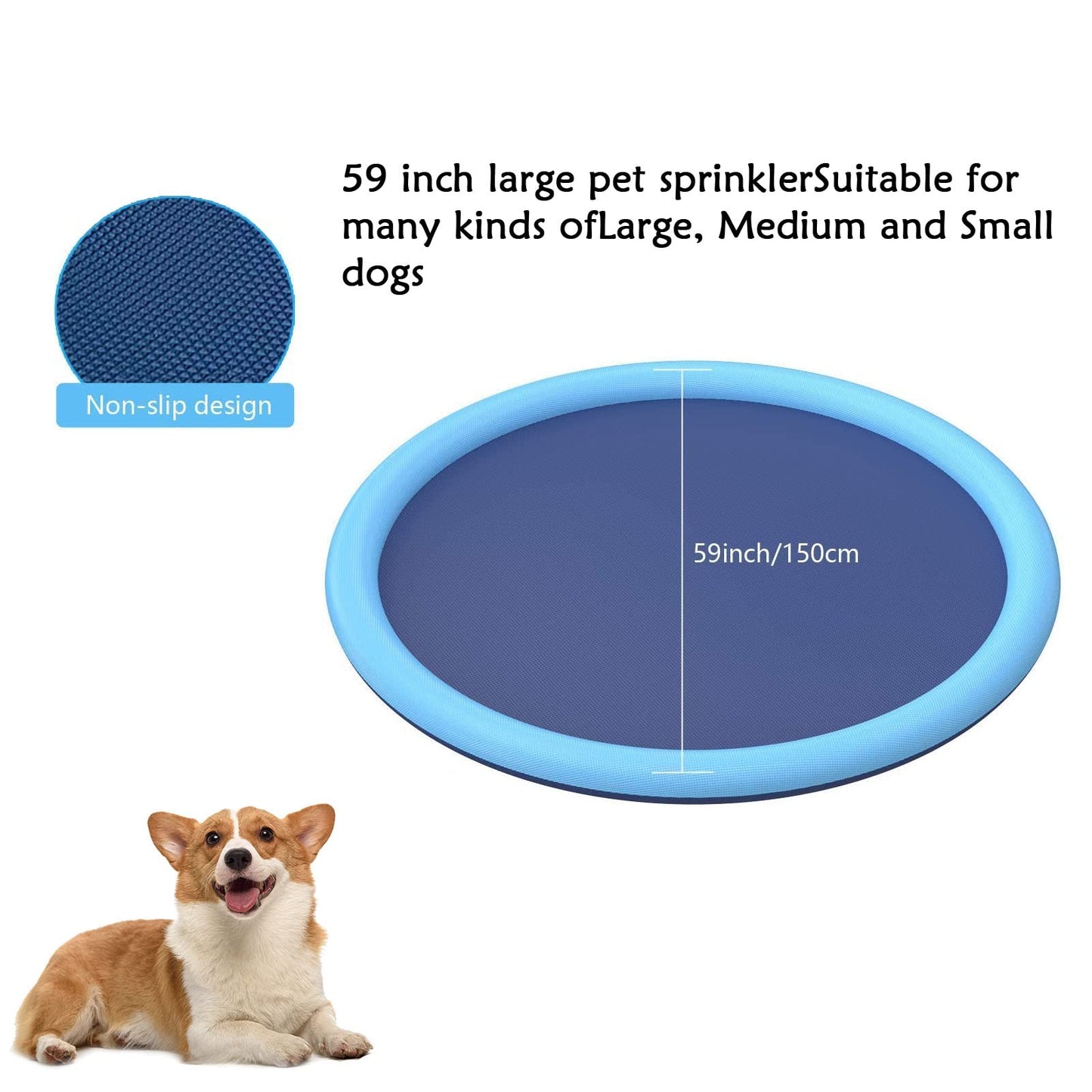 Splash Sprinkler Pad for Dogs, Non-Slip Pet Thickened Durable Wading Bath Pools, Splash Play Mat Outdoor Game Toys for Pets(59 inch)