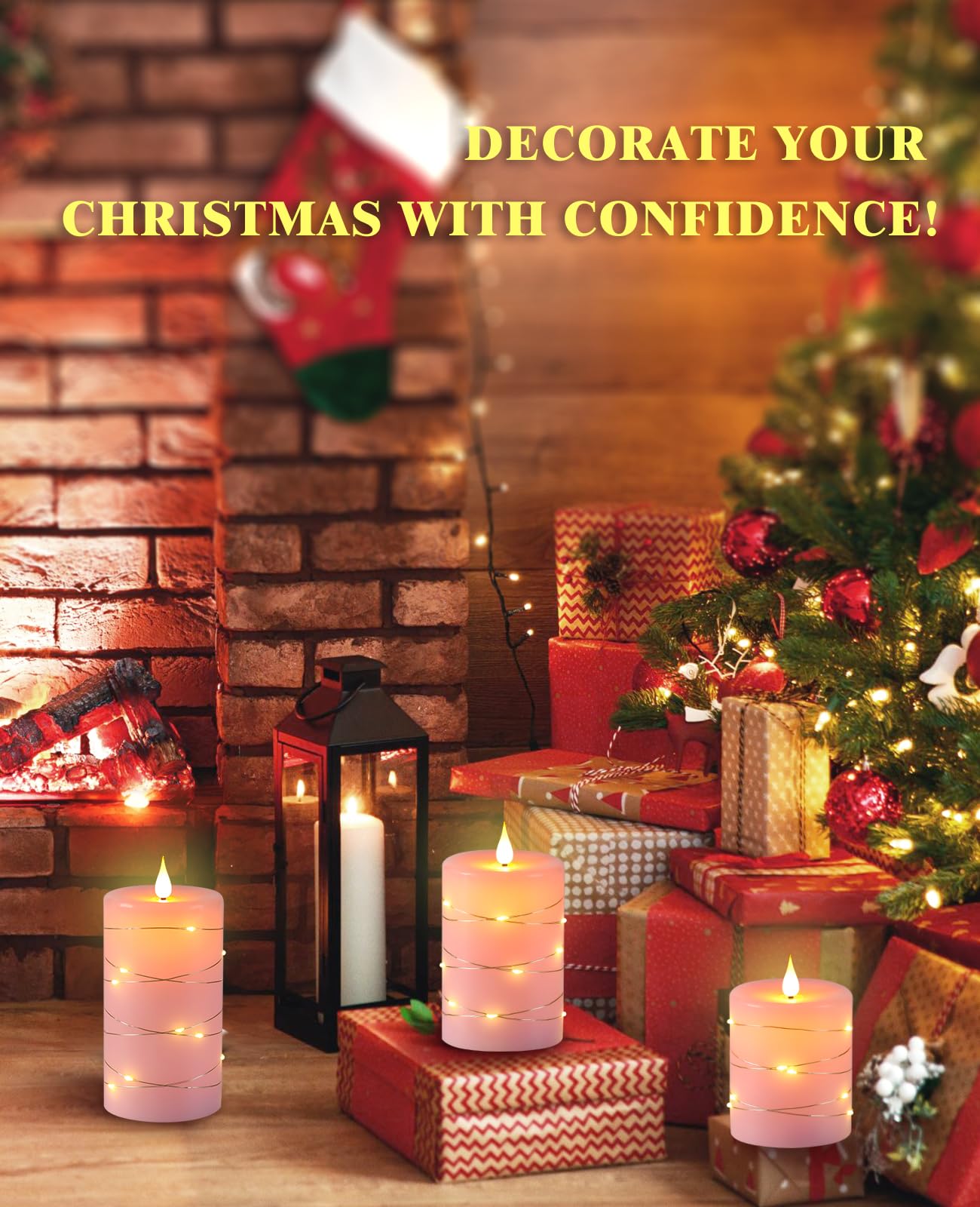 Upinmz Flickering Flameless Candles with Embedded String Lights, Battery Operated Candles with Remote Control and Timer,Flameless LED Candles for Home Decoration,Real Wax, Set of 3-Pink