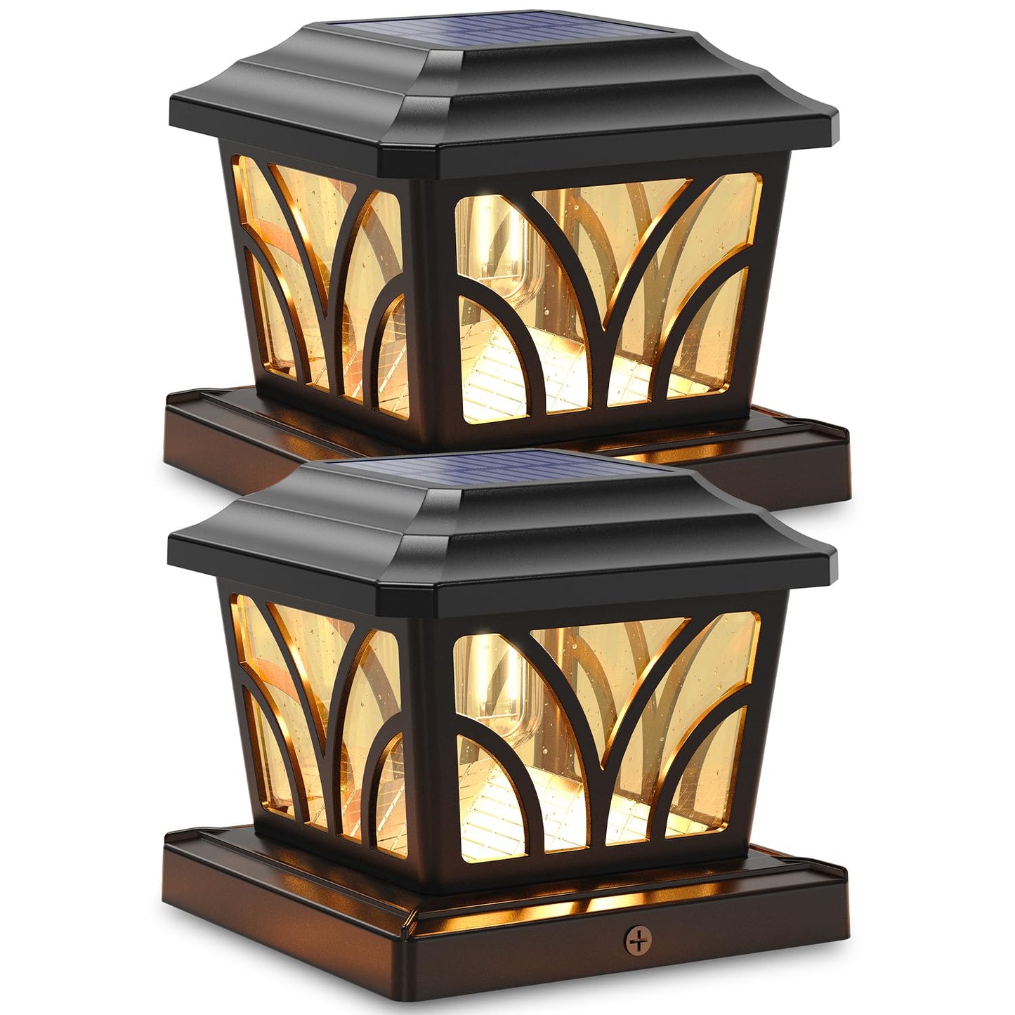 SIEDiNLAR Solar Post Cap Lights Outdoor, Aluminum Glass 2 Modes Fence Post Caps for 4x4 5x5 6x6 Vinyl Wooden Posts Fence Deck Patio Decor, Warm White/Cool White Lighting 2 Pack (Black)