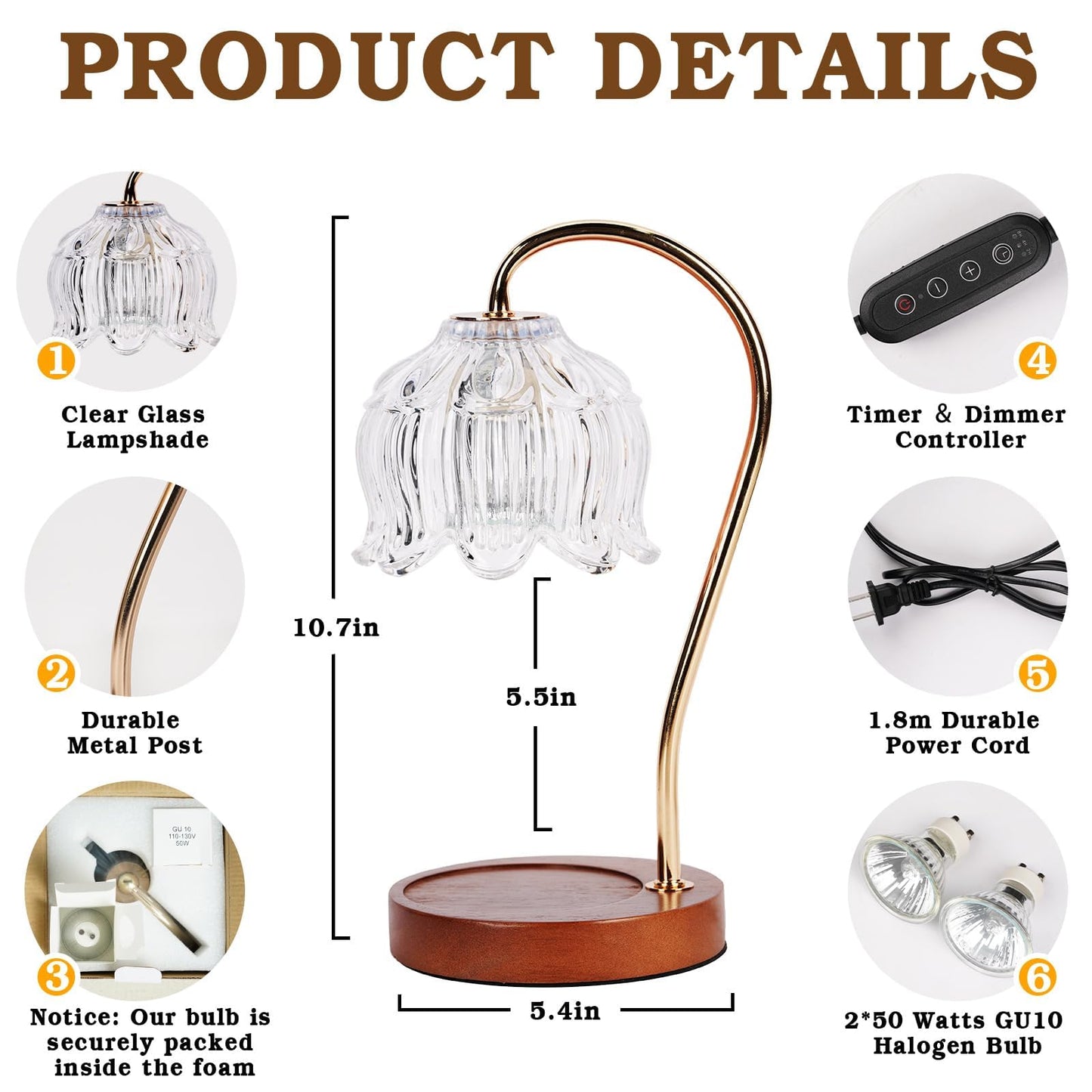 Crystal Candle Warmer Lamp with Timer Dimmer, Flower Candle lamp Warmer, 2 Bulbs, Wax Melter Warmer for Jar Scented Candles, Mothers Day Birthday Gifts Ideas for Women Mom