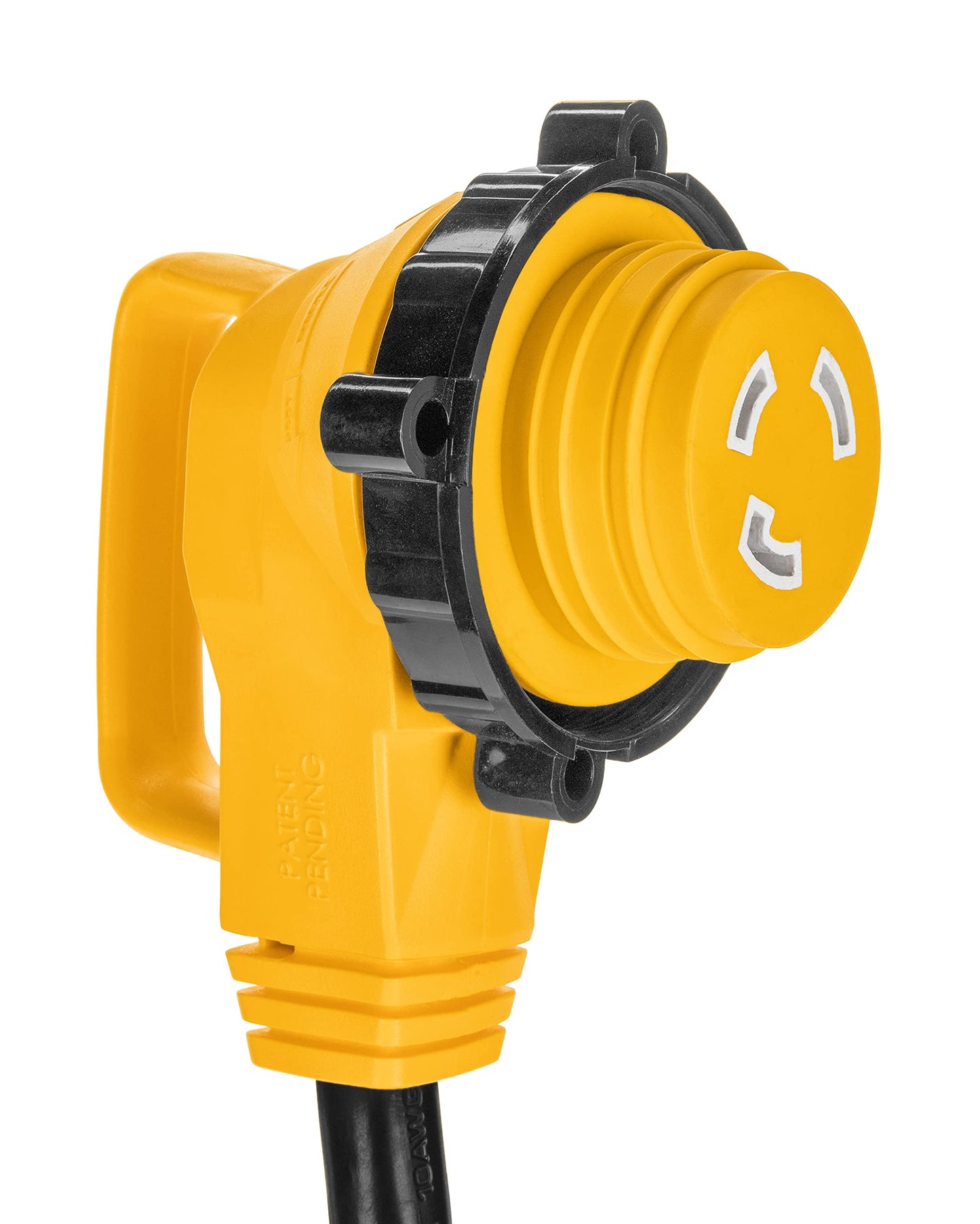 Camco 25 feet PowerGrip Heavy-Duty Extension Cord with 30M/30F- 90 Degree Locking Adapter | Allows for Easy RV Connection to Distant Power Outlets | Built to Last (55524)