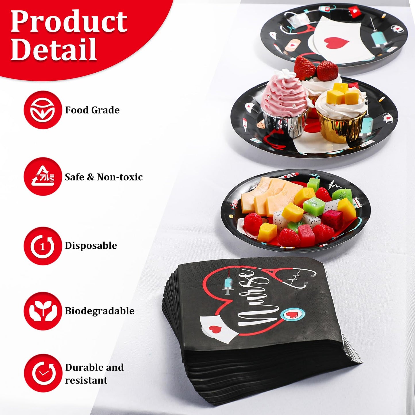 200 Pcs Graduation Nurse Party Decorations Doctor Nurse Week Party Plates Include 9 Inch 7 Inch Paper Disposable Plates Lunch Napkin Medical Birthday Party Tableware Set for Nursing School(Black)