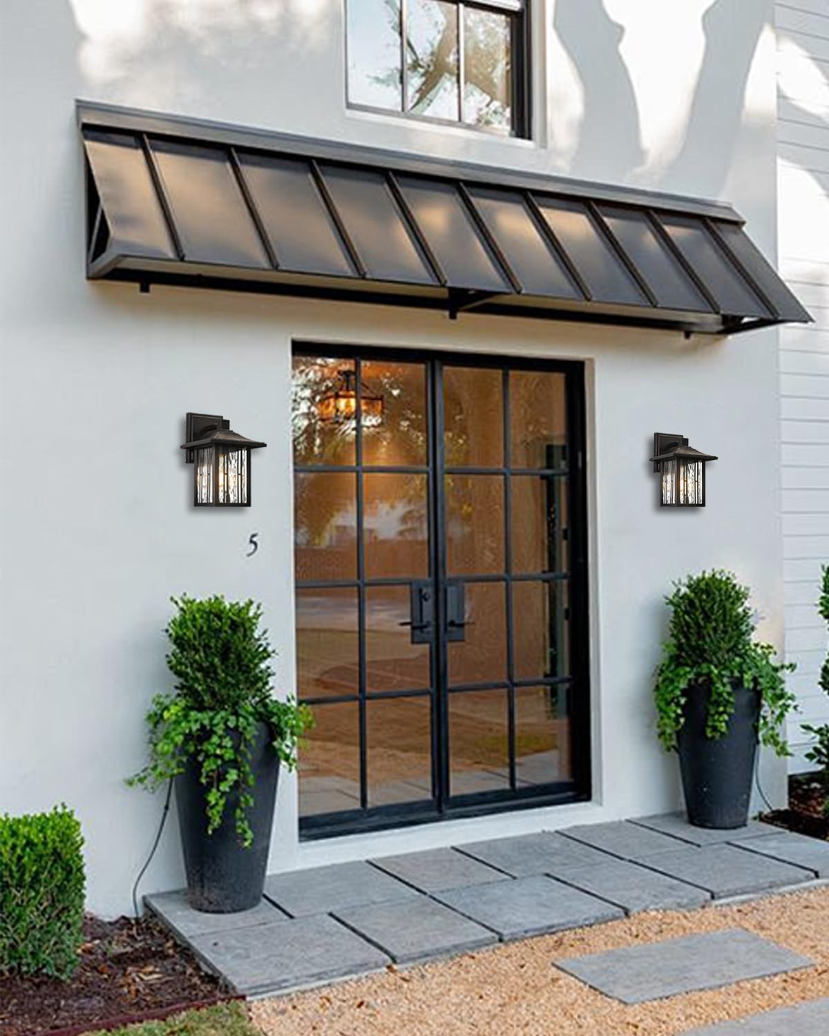 OUPAVOCS Modern Outdoor Wall Lights, Exterior Porch Lights Fixture Wall Mount, Waterproof Outside Wall Sconce with Water Ripple Glass, Oil Rubbed Bronze Patio Wall Lantern for Garage, House, 1 Pack