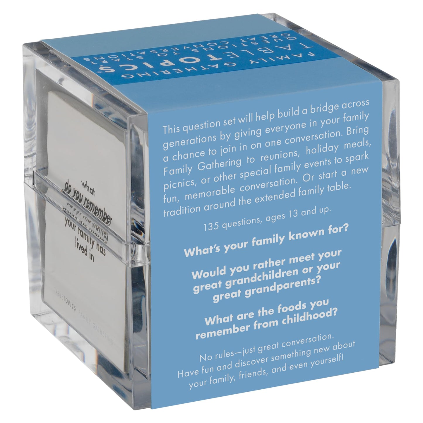 TableTopics Family Gathering Conversation Cards for Multi-Generational Get Togethers with 135 Questions to Use with Relatives at Reunions, Holidays, & Other Events