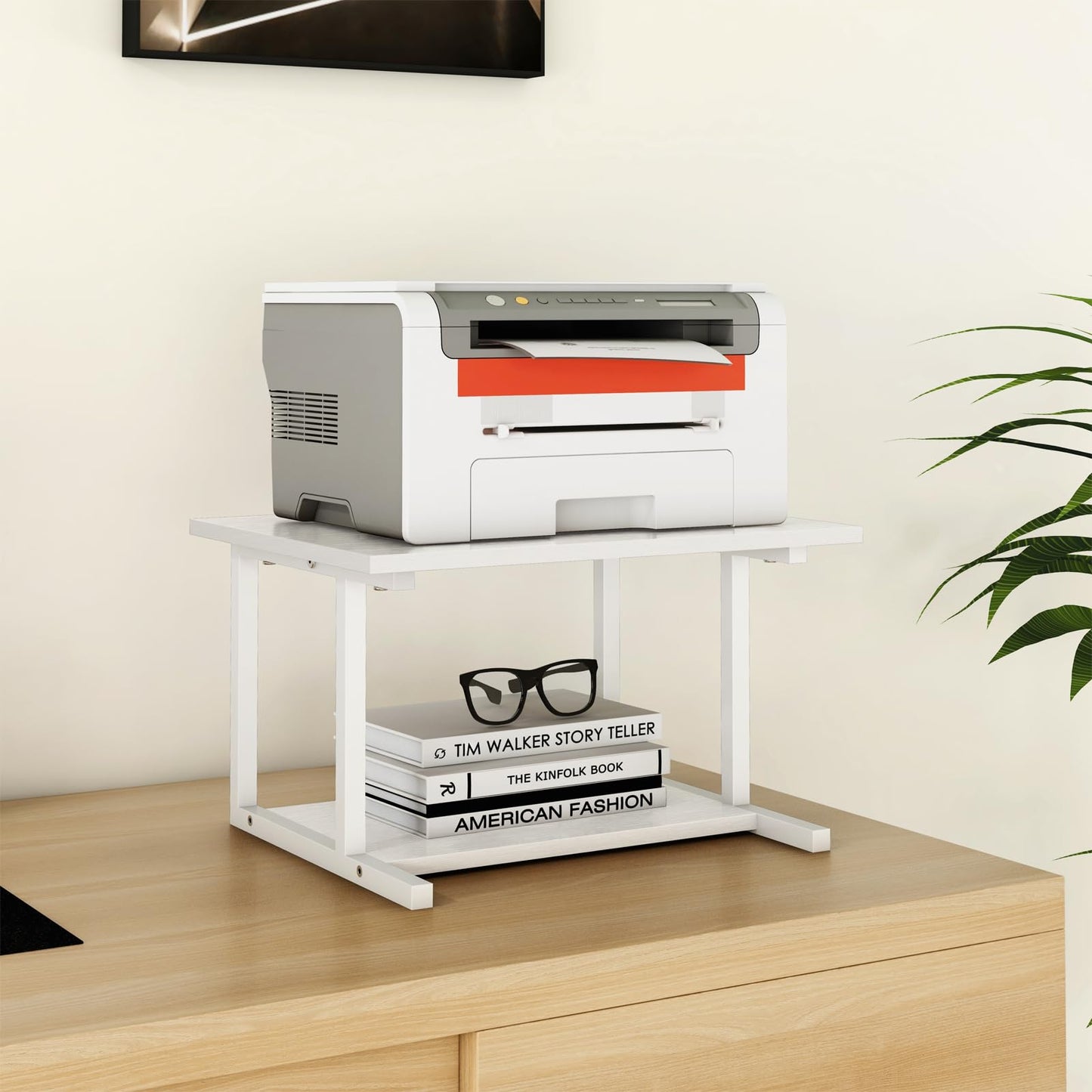 Livofloral Under Desk Printer Stand, Mobile Printer Table for Home Office, Printer Trolley with Wheels, Large Printer Stand, Printer Trolley for Desk, White