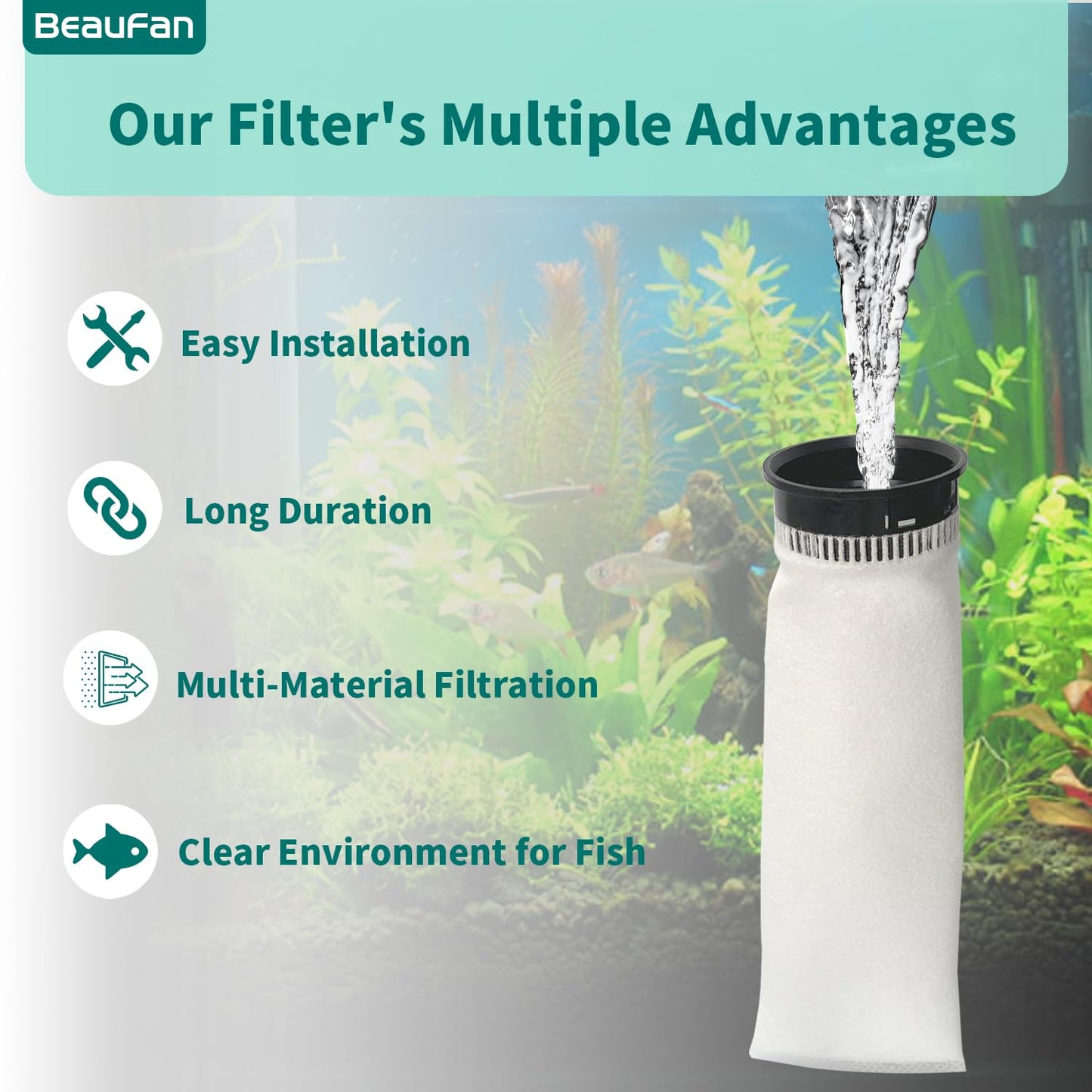 beaufan 12 Pack 2.75 Inch 225 Micron Filter Sock Fits Waterbox, Eshopps, Fiji Cube Aquarium Models, and All 2.75" Filter Sock Holders