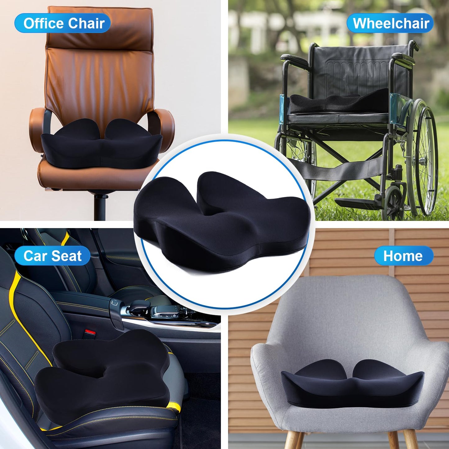 Memory Foam Seat Cushion for Office Chair Pressure Support Extra Large Size, Ergonomic Office Chair Seat Cushion for Tailbone, Car Seat Cushion Improves Posture & Support for Long Sitting Black