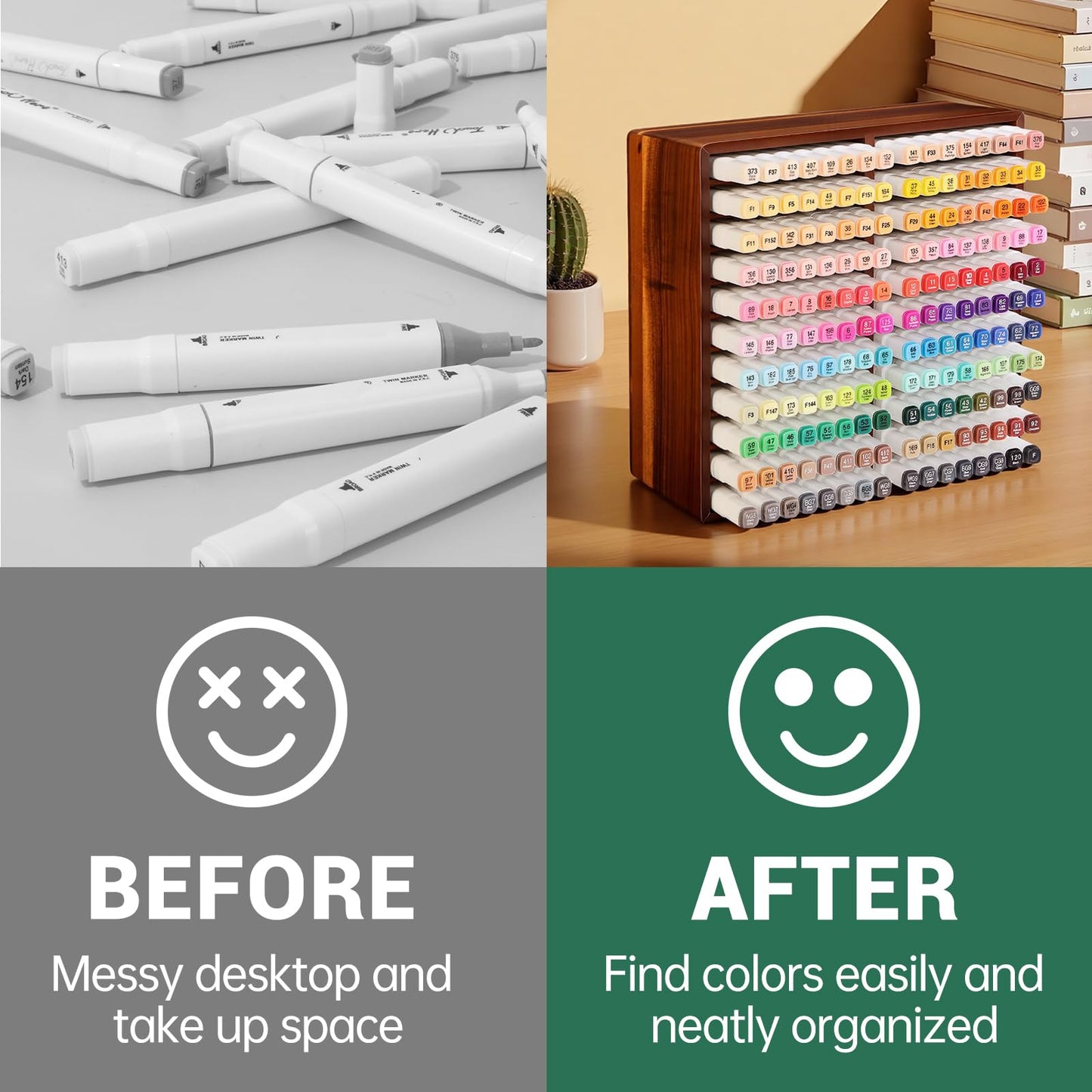 Wooden Organizer Holds 176 Markers, No Assembly – Marker/Alcohol Marker Storage, Wooden Desk Organizer/Holder, Rangement Crayon Alcool for Artists, Kids, Home Ofifce Mothers' Day Birthday Gift