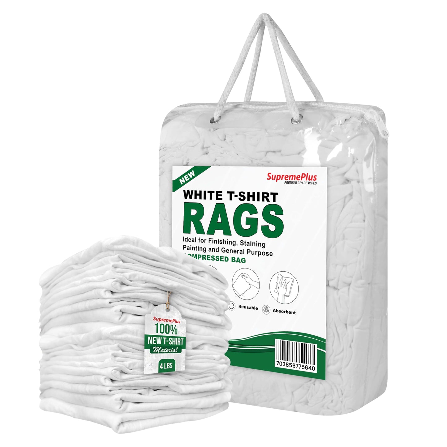 SupremePlus Premium White T-Shirt Cleaning Rags (4 lbs. Bag of Rags) – White Cotton Rags for Cleaning, Staining, Painting, Oil, Grease & Dust Removal – Shop Rag Bulk