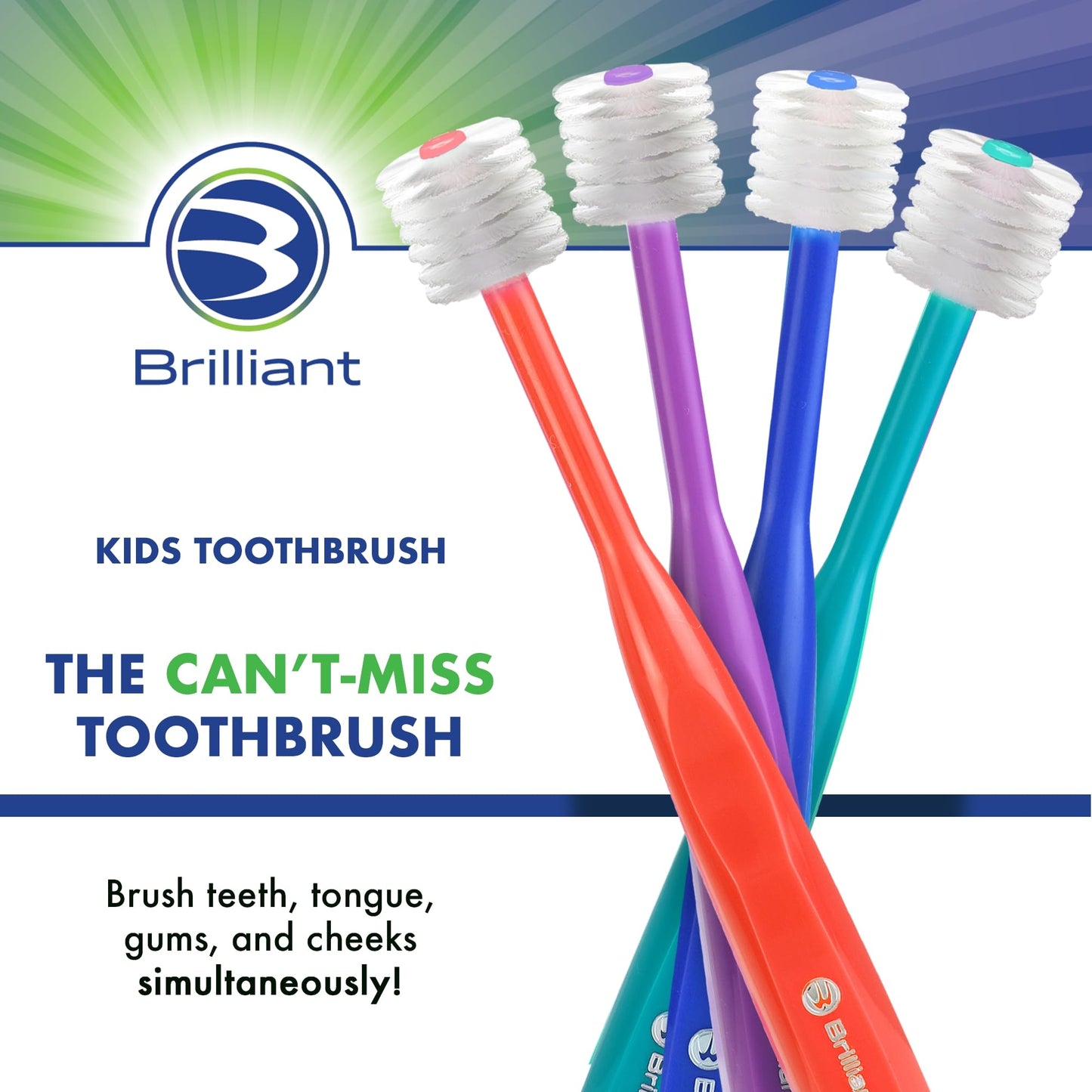 Brilliant Child Toothbrush by Baby Buddy - For Ages 2+ Years, BPA Free Micro Bristles Clean All-Around Mouth, Kids Love Them, Red-Purple-Royal, 3 Count