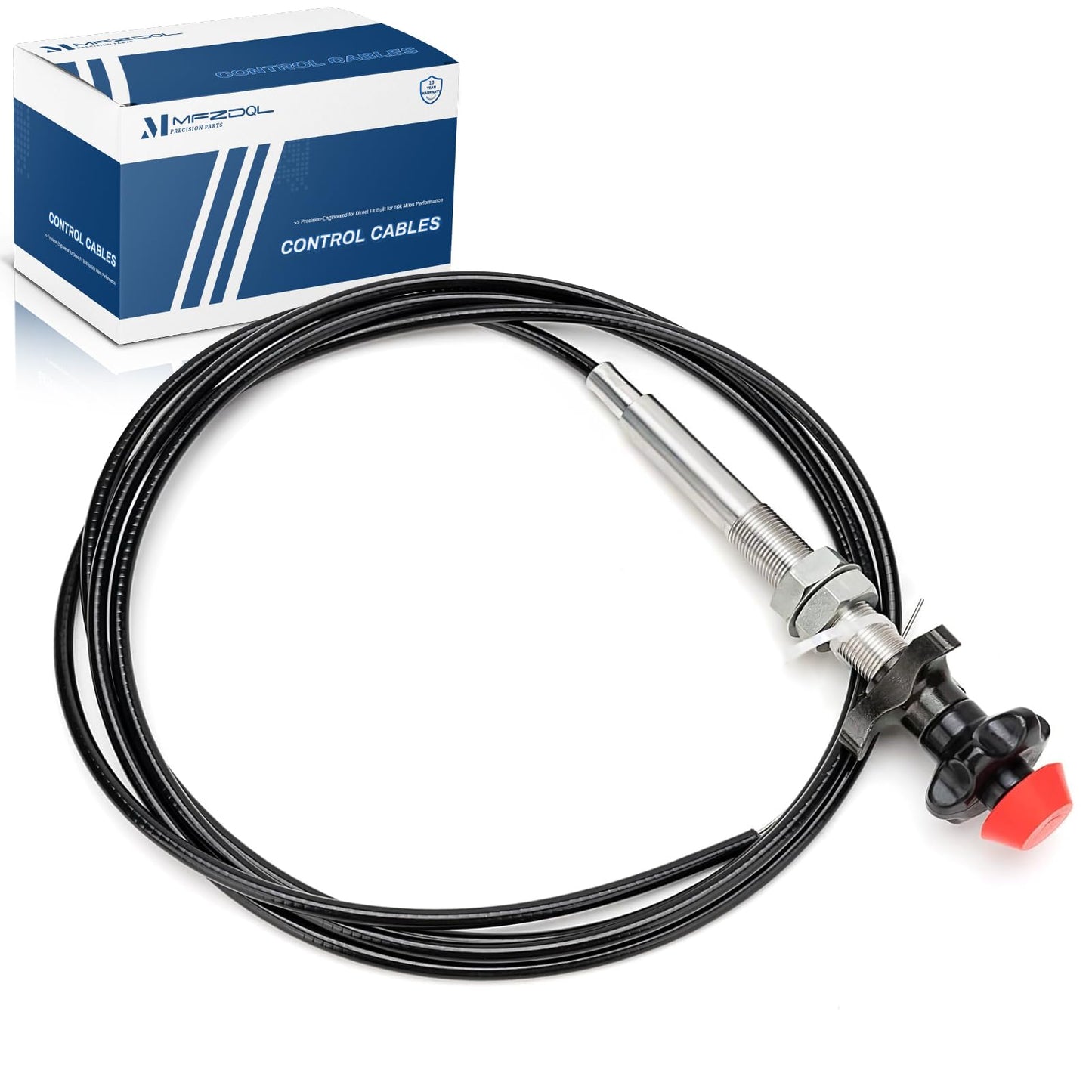 55204 Control Cables With 2 Inch Black Knob, 10 Ft. Length Compatible with Universal Fit - Locking Throttle Cable