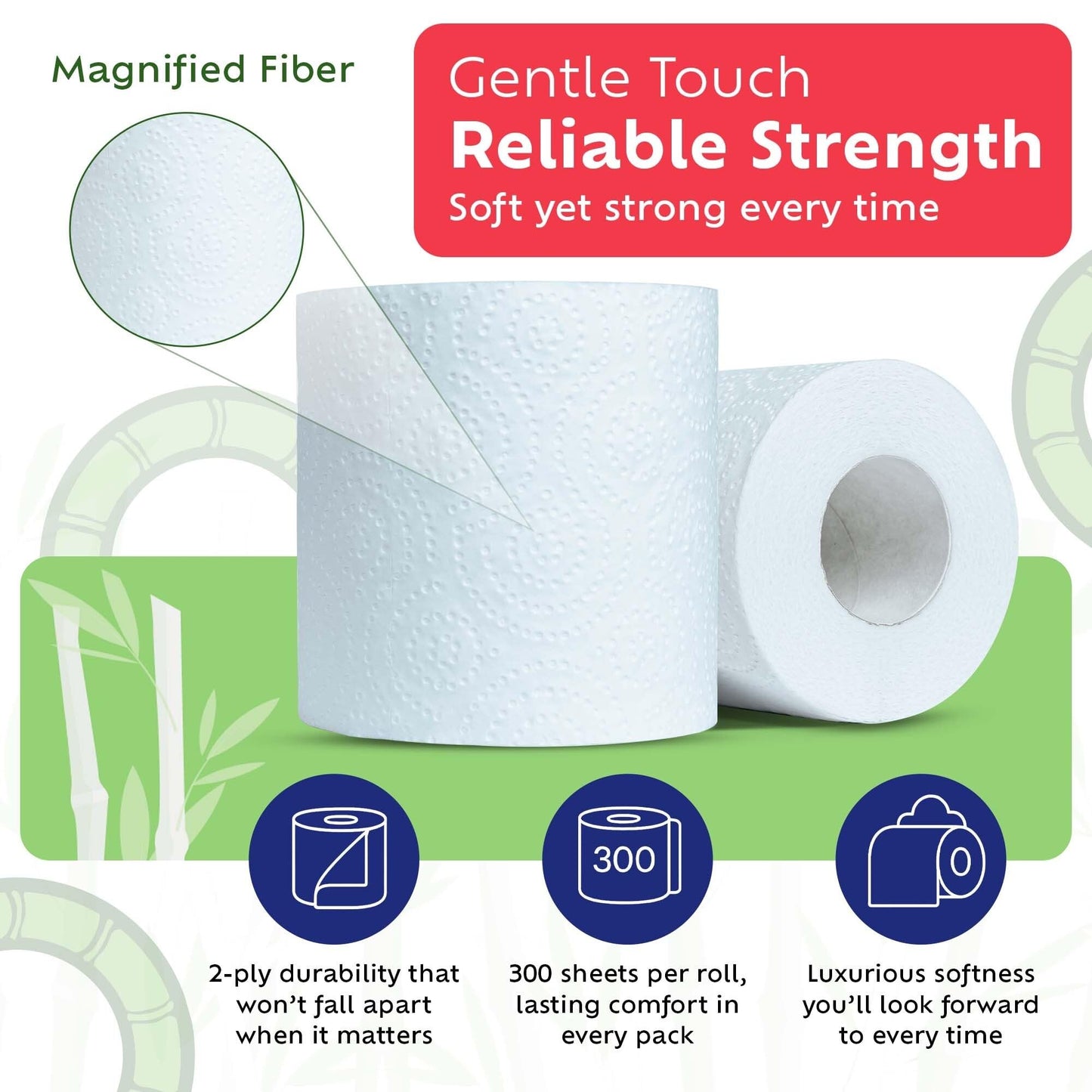 Bamboochi Bamboo Toilet Paper, Septic Safe Toilet Paper 2 Ply 24 Rolls 300 Sheets Per Roll, Soft Unscented Bath Tissue, RV Safe, Eco-Friendly, Non Chlorine, PFAS Free, Proudly Made in Canada