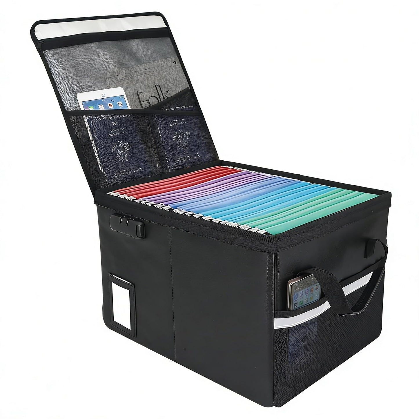 Upgraded 5200°F Fireproof Document File Organizer Box, Fireproof Storage Filing Cabinet with Lock, Portable Office Safe Box for Hanging Letter/Legal Folder 16.1 x 12.9 x 11in (Black)