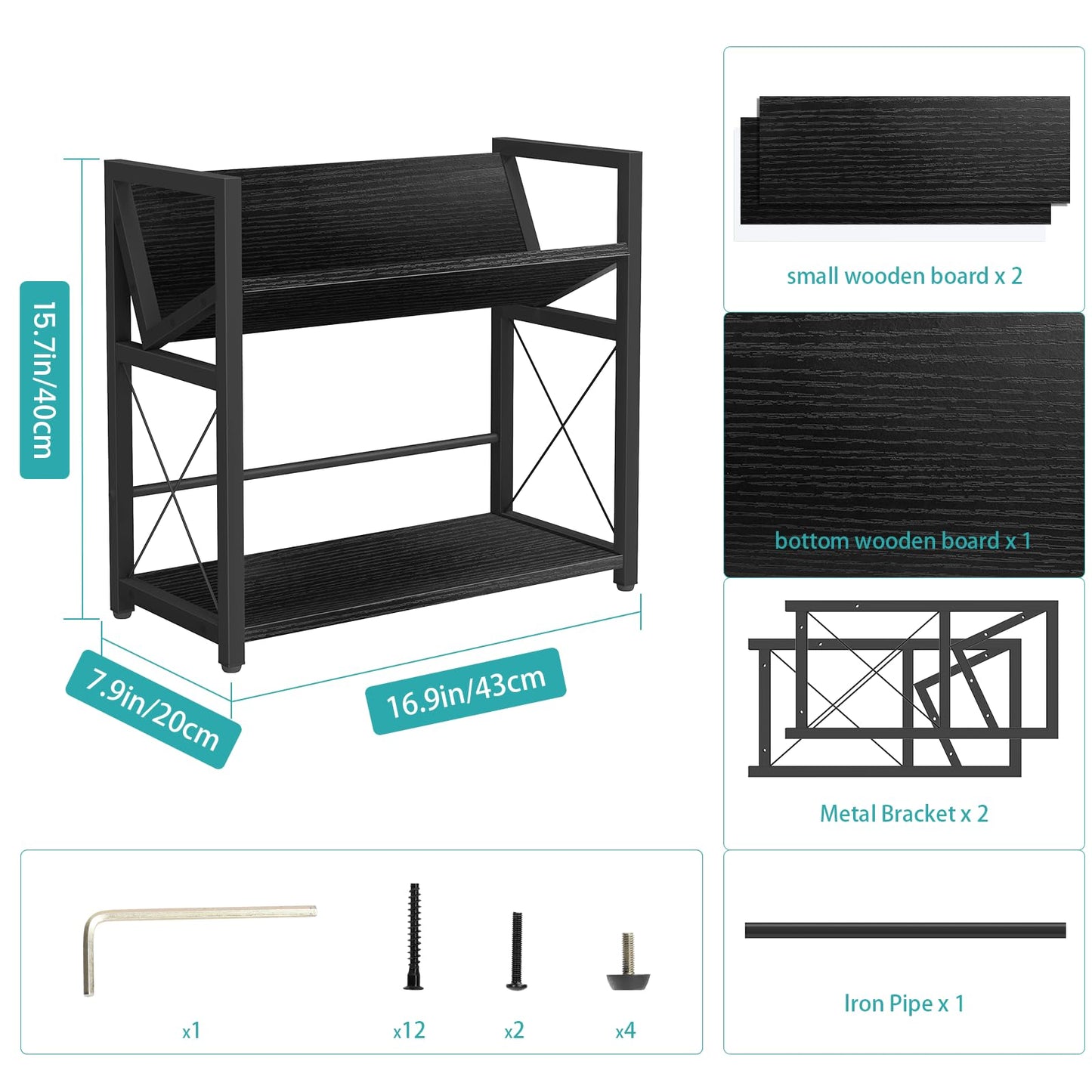 ELITEROO Desktop Bookshelf, 2 Tier Desk Book Organizer Shelf, Wood Tabletop Bookshelf Storage, Small Desk Top Bookcase for Office, Home, or Study, Mini Table Book Rack for Display, Black
