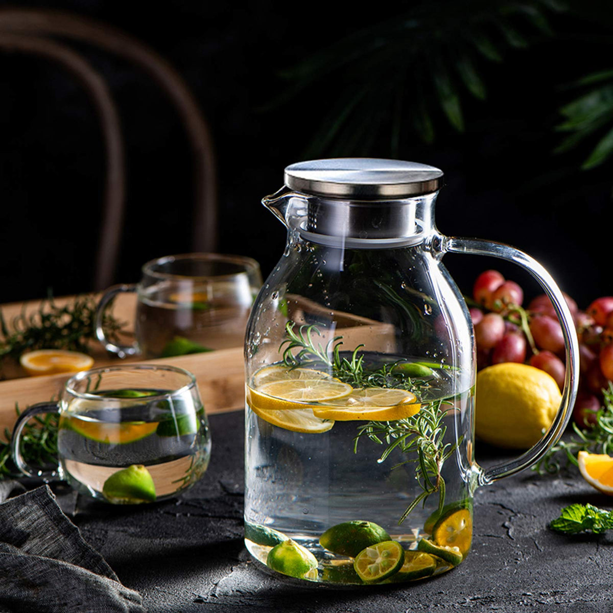 Abdodar 88oz Glass Pitcher with Lid and Spout - High Heat Resistance for Hot/Cold Water & Iced Tea (2.6L)