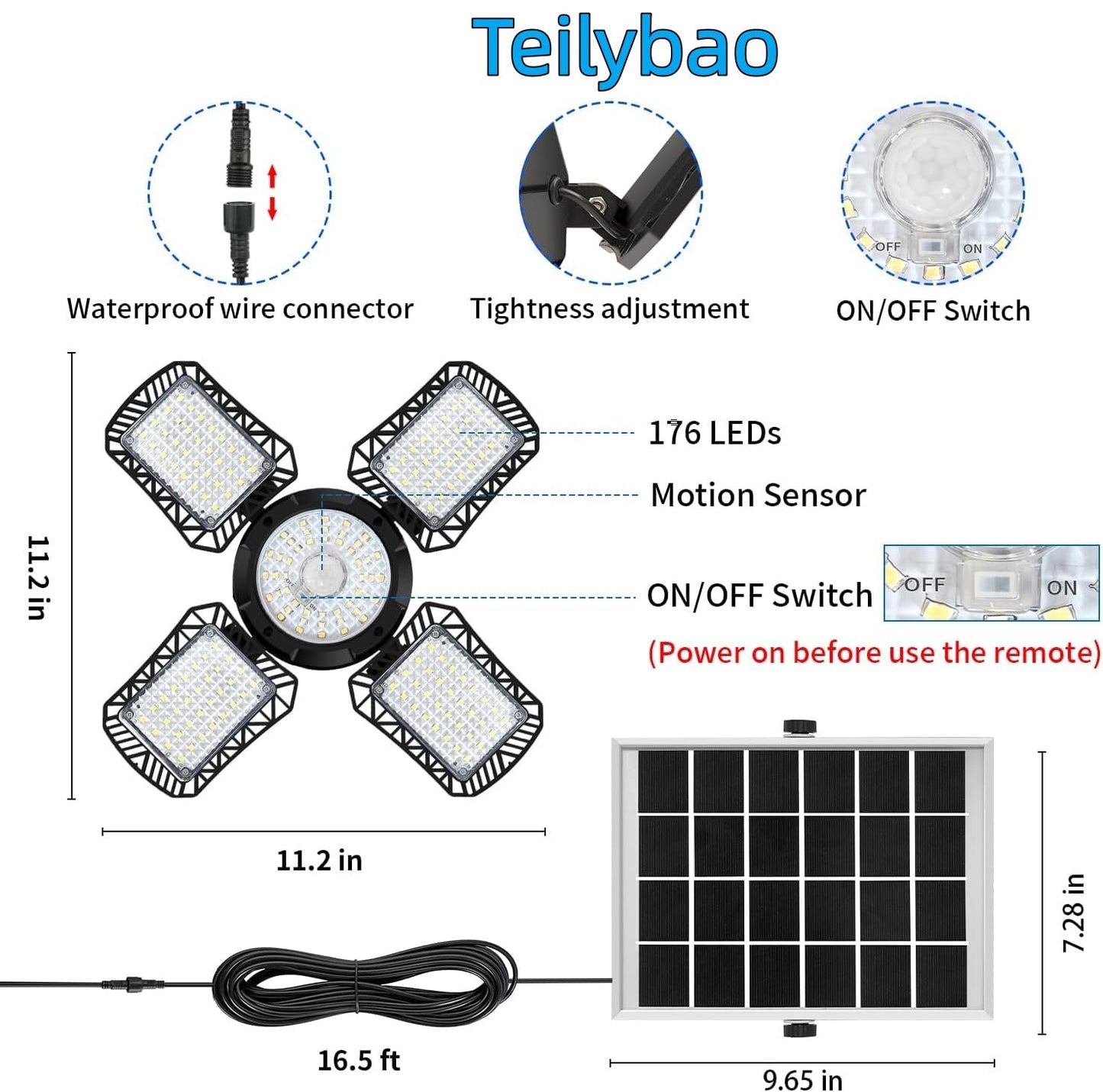 Solar Pendant Lights Solar Indoor/Outdoor Light with Motion Sensor, 4 Lighting Modes with Remote Control, 176 LED 1000LM Solar Powered Shed Lamp for Gazebo Garage Shop Barn Home House Porch
