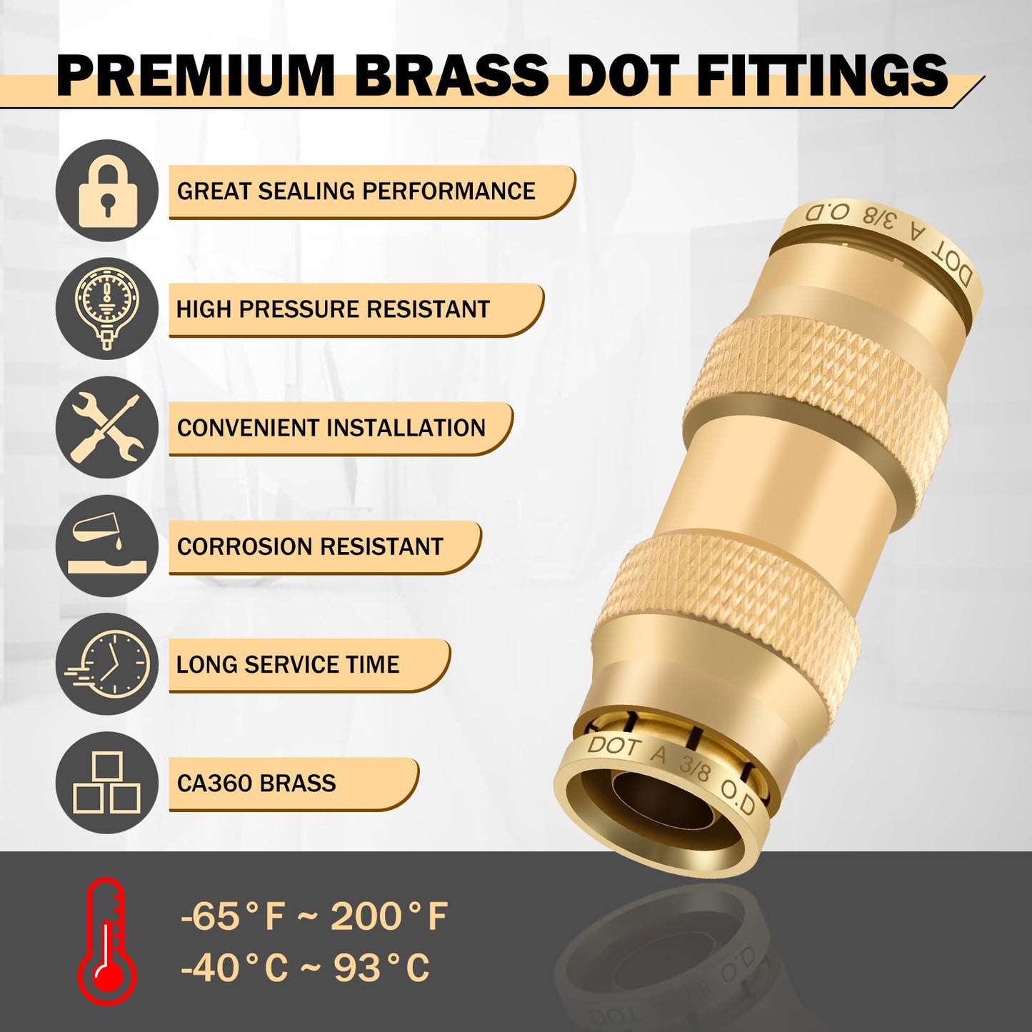 CheeMuii 23 PCS Brass DOT Air Line Fittings Kit 1/4 3/8 1/2 DOT Quick Connect Air Fittings Straight Union Push to Connect Air Hose Fittings for Semi Truck Trailers Air Brake System