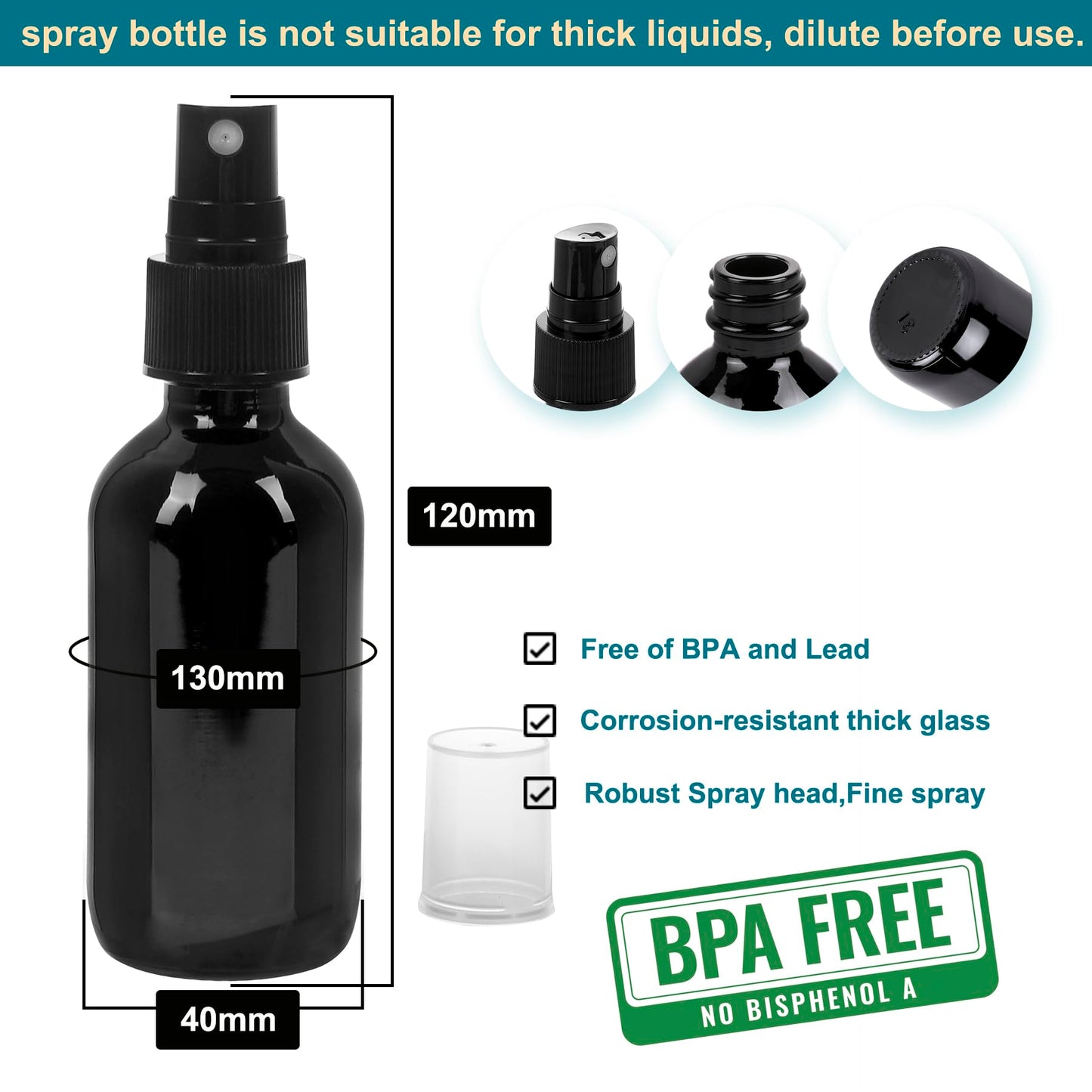 NOOEEISS Black Glass Small Spray Bottle 2 oz 24Packs,Fine Mist Sprayer Small Clear Bottles,Refillable Containers mini spray bottles for Cleaning Solutions and Skin Care (Black 24pcs)