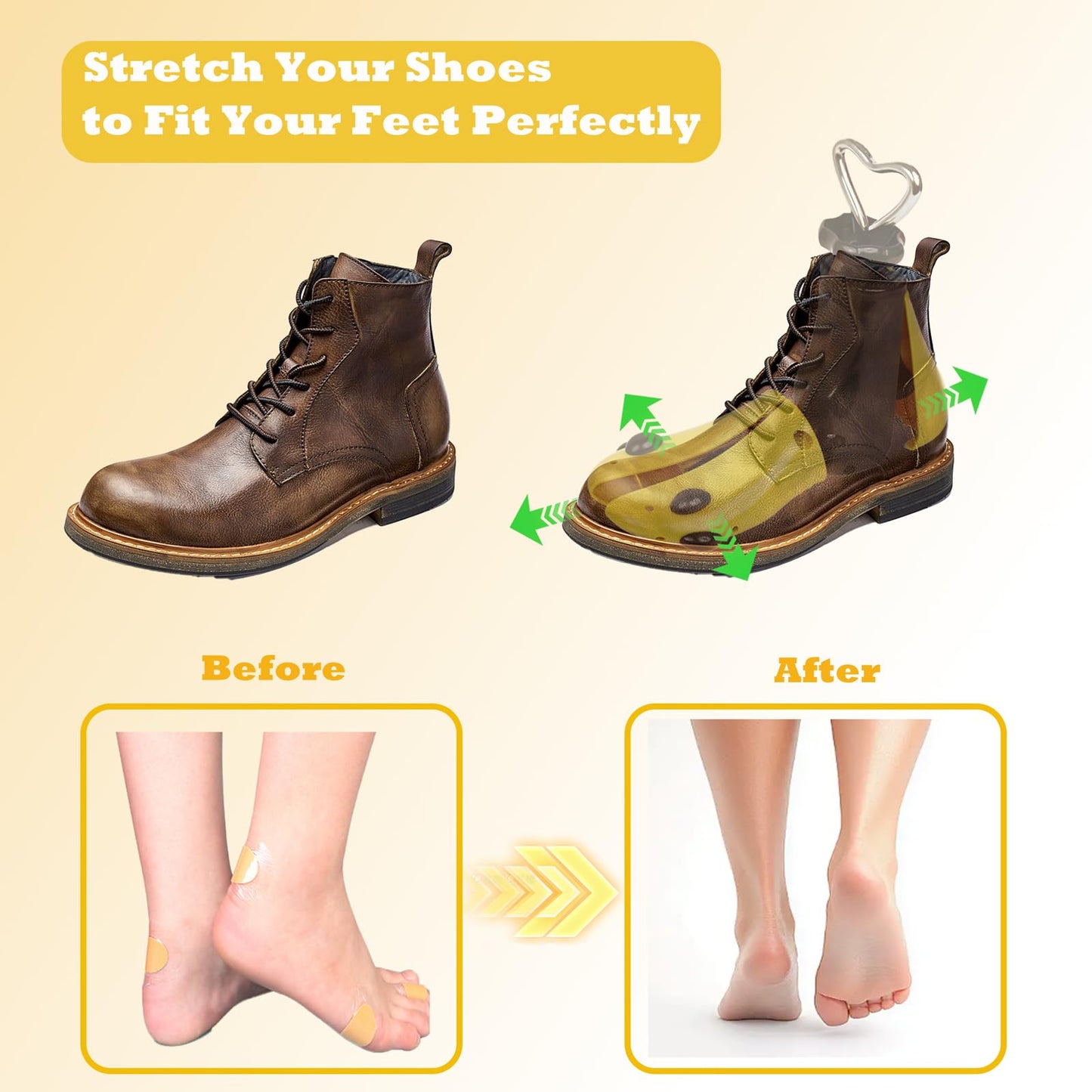 issdem Adjustable Shoe Stretcher for Men Size 9-13, Shoe Widener Stretcher, Shoe Trees for Women Size 6-11 (L (Women's 11-14;men's 10-14) Yellow 2pcs)