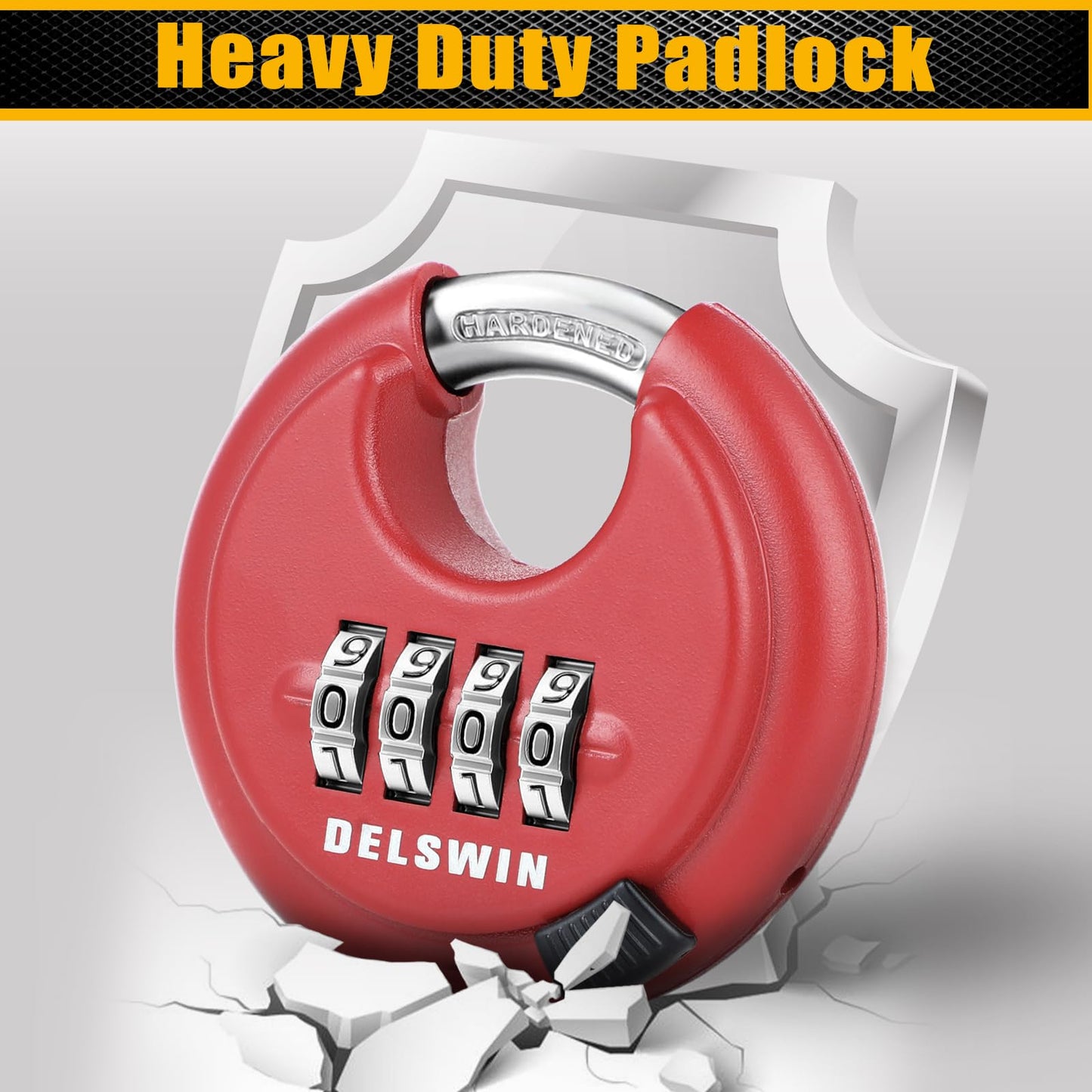DELSWIN Outdoor Combination Padlock - 4 Digit Heavy Duty Disc Lock with Hardened Shackle,Combo Padlock for Gate,Storage Unit,Fence(25/64" Shackle, Red,2Pcs)