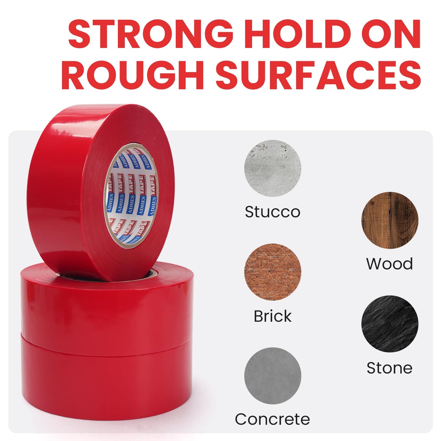 ADHES Stucco Tape, 2 Inch x 60 Yards, 7-Day UV Resistant Outdoor Masking Tape for Construction, Masonry & Exterior Painting, Red Professional Painter Tape, Clean Removal, 3 Rolls