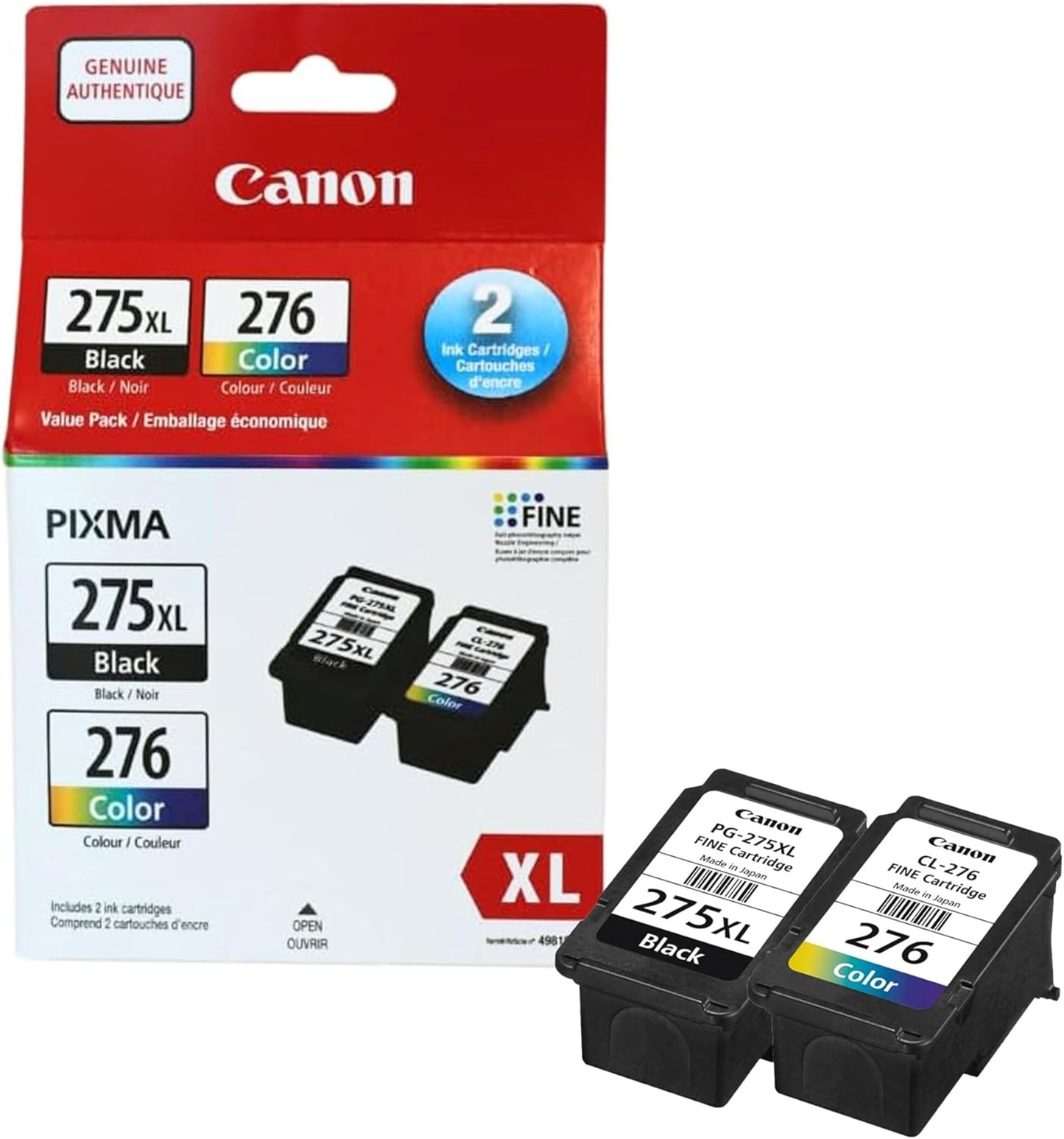 Canon Genuine Ink Cartridges PG-275XL Black/CL-276 Colour, High-Yield Value Pack (2 Count), Original Canon Printer Ink for PIXMA TR4720 / TS3720 / TS3520 Series Printers