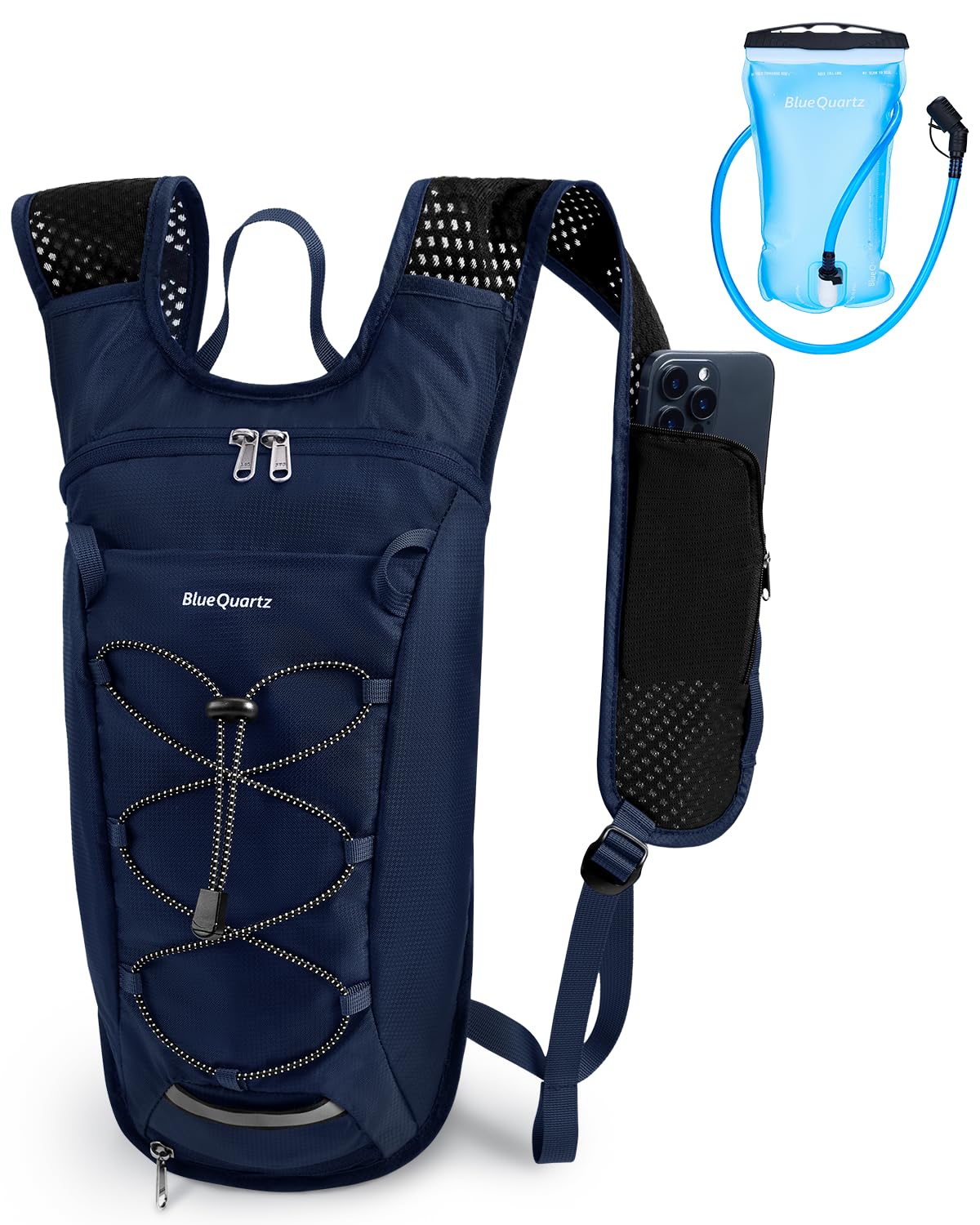 Blue Quartz Hydration Backpack with 2L Water Bladder, Hiking Water Backpack for Women Men, Lightweight Cycling Daypack with Phone Pocket & Helmet Net Bag, Hydration Pack for Biking, Running, Skiing