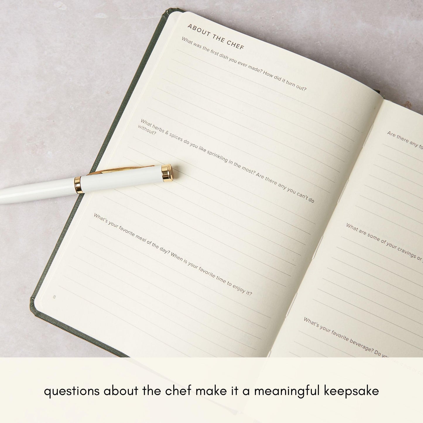 Kunitsa Co. Recipe Notebook - Keepsake Gift. Hardcover Blank Recipe Book to Write in Your Own Recipes, with Journaling Prompts about the Chef. 100 recipes (Dark Pine)