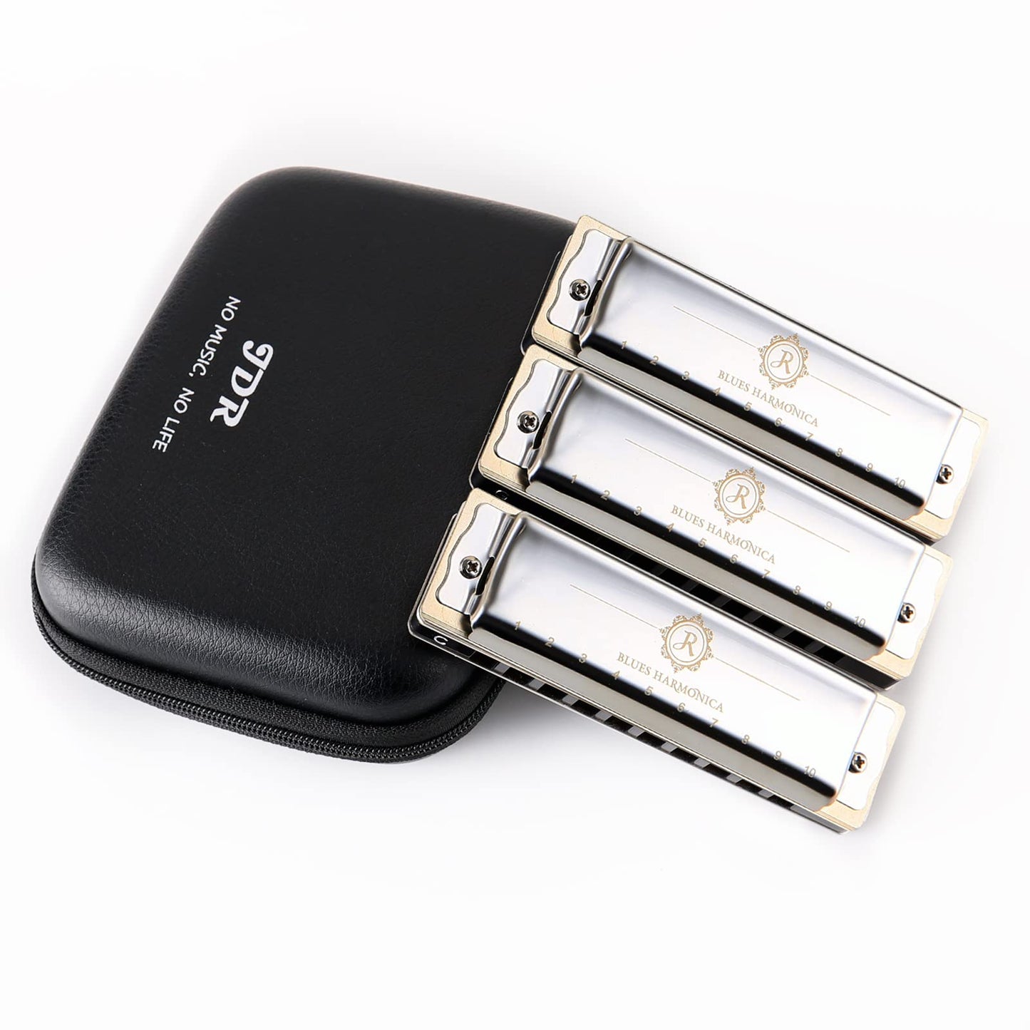Harmonica Set of 3 C G A Key 10 Holes 20 Tones Blues Harp Diatonic Mouth Organ Harmonicas with EVA Protective Case for Adults Kids Beginner Professionals Pop Black New Year JDR North