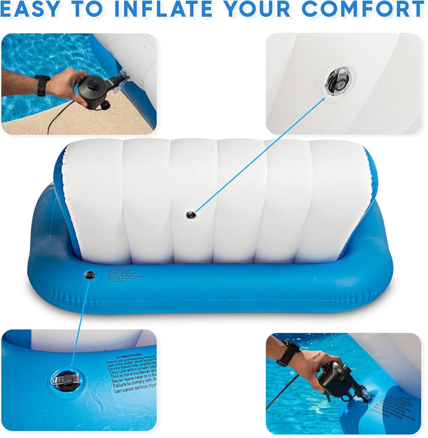 Zone Tech Inflatable Pool Recliner Luxury Float - High & Dry Duo, Cup Holders & Handles, Heavy-Duty Lounge for Swimming-Pool, Lake and River Raft, Beach Chair-Perfect Lounger Gift for Adults