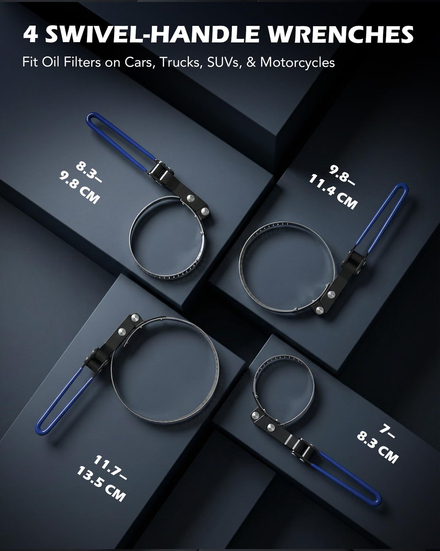 Orion Motor Tech Oil Filter Wrench Set, 9 Piece Oil Filter Removal Tool Kit with Adjustable Oil Filter Wrenches 70-135 mm, 24 & 32 cm Pliers, 1/2" to 3/8" Adapter, Universal 3-Jaw Removal Tool