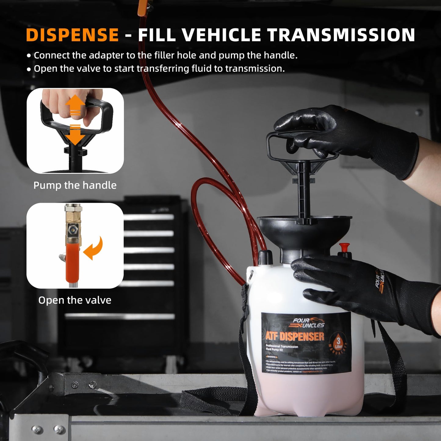 FOUR UNCLES Transmission Fluid Pump - Manual Fluid Transfer Pump with ATF Adapters for Automotive Use, Transmission Fluid Transfer Pump kit