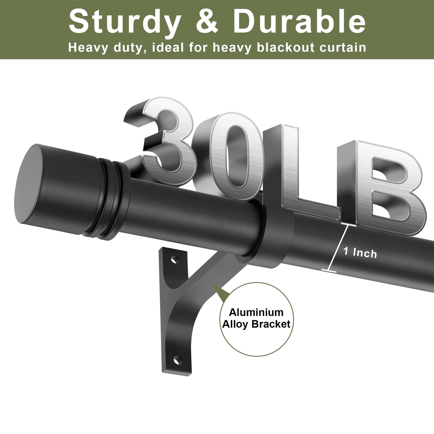 Curtain Rods for Windows 28 to 150 Inches, Vimayta 1 Inch Adjustable Heavy Duty Drapery Rod with Aluminum Alloy Finials and Brackets for Living Room, Bedroom, Kitchen, Patio, Sliding Door, Matte Black