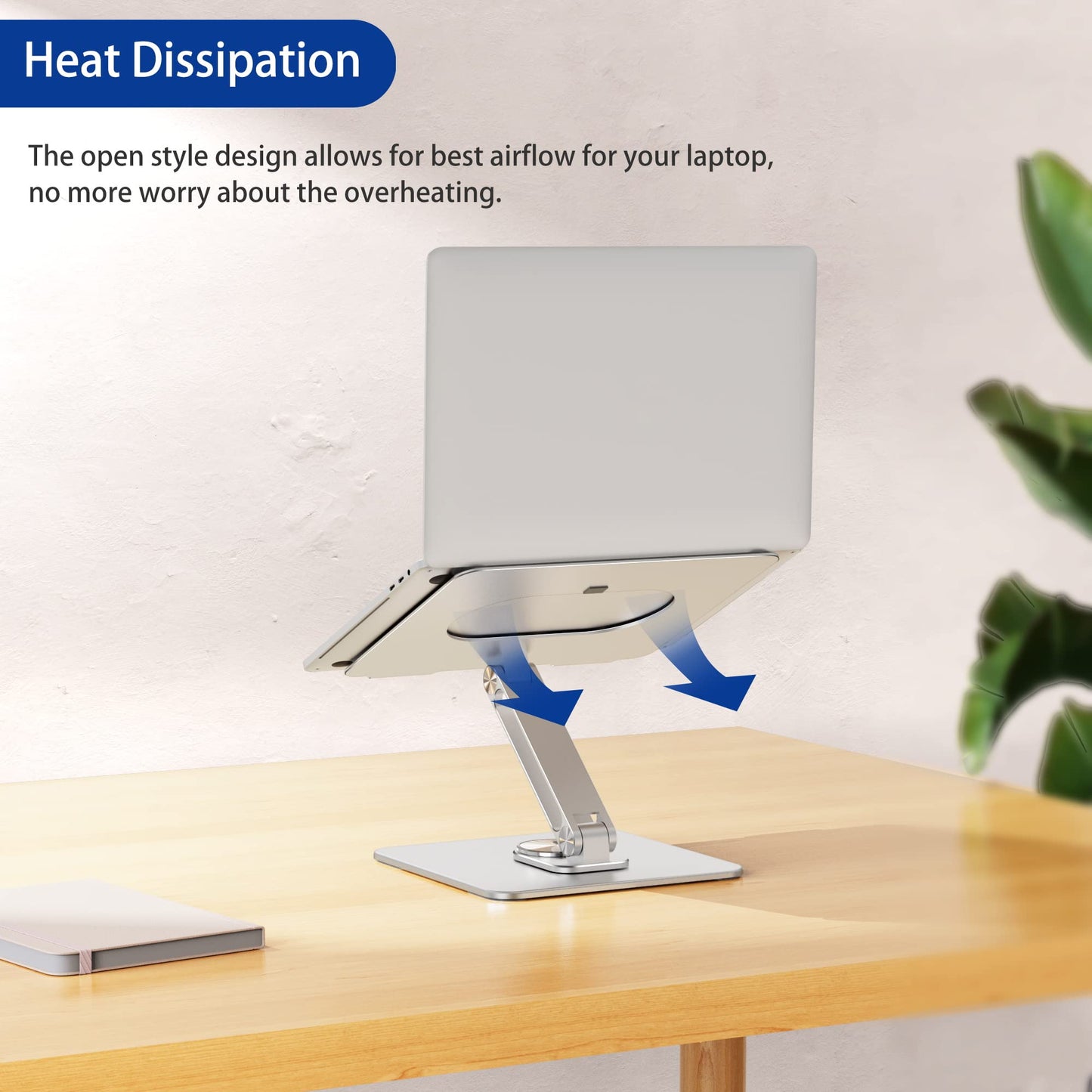 BESIGN LSX7 Laptop Stand with 360° Rotating Base, Ergonomic Adjustable Notebook Stand, Riser Holder Computer Stand Compatible with Air, Pro, Dell, HP, Lenovo More 10-15.6" Laptops, Lapdesk, Silver