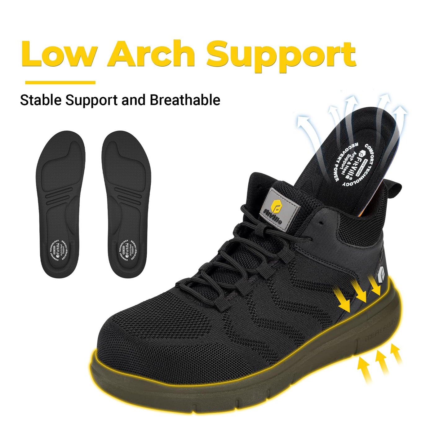 FitVille Safety Shoes for Men Steel Toe Shoes Wide Work Boots for Men Anti-Puncture Proof & Anti-Smash Slip Resistant Safety Boots Breathable Comfortable Indestructible Composite Toe Shoes