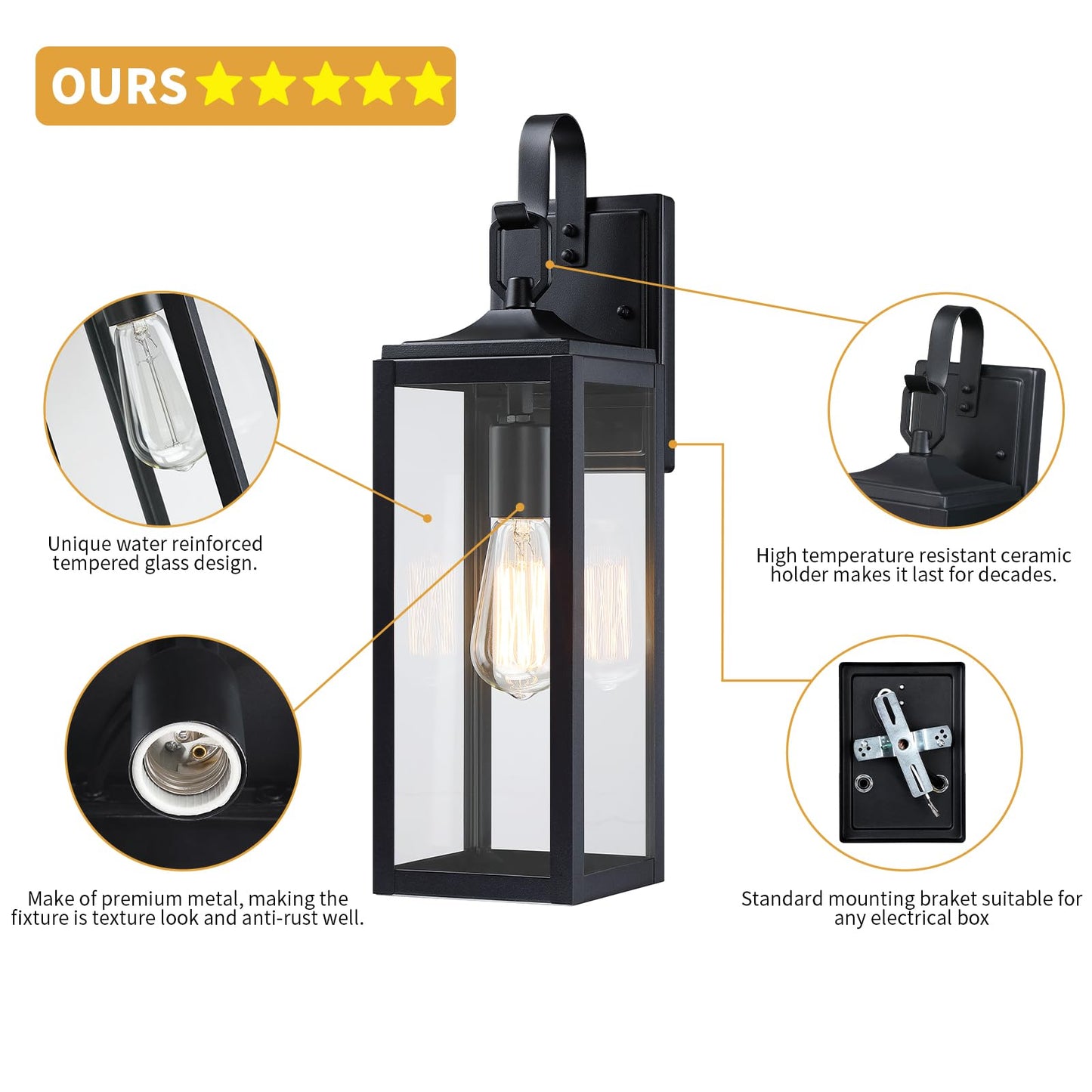 18'' Large Outdoor Wall Lights 1-Pack, Modern Black Exterior Lighting Fixtures, Waterproof Outdoor Sconces Porch Light for House Wall Mount, Farmhouse Wall Lanterns for Front Door, Garage