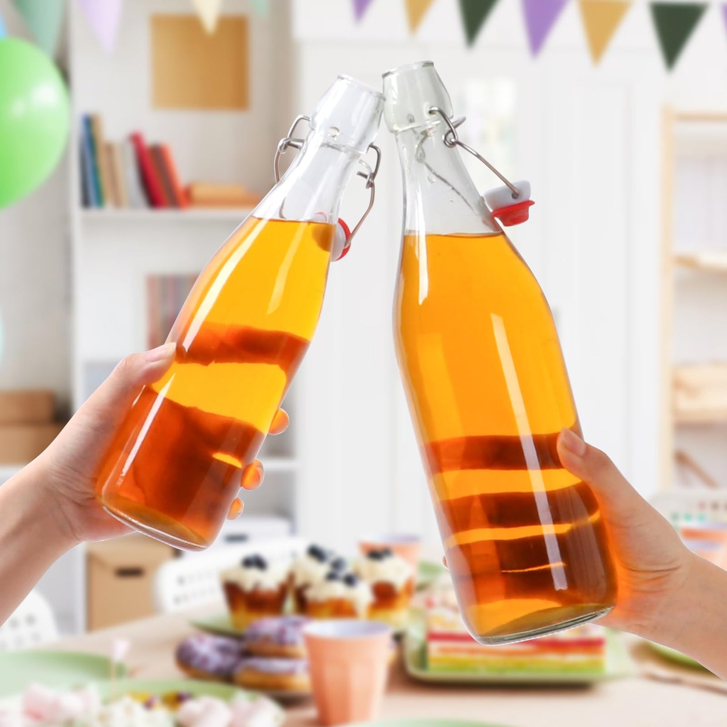 STARSIDE 8 Pack 16 oz Swing Top Glass Bottles, Flip Top Beer Brewing Bottles with Stopper for Home Brewing, Vanilla Extract, Kombucha, Wine