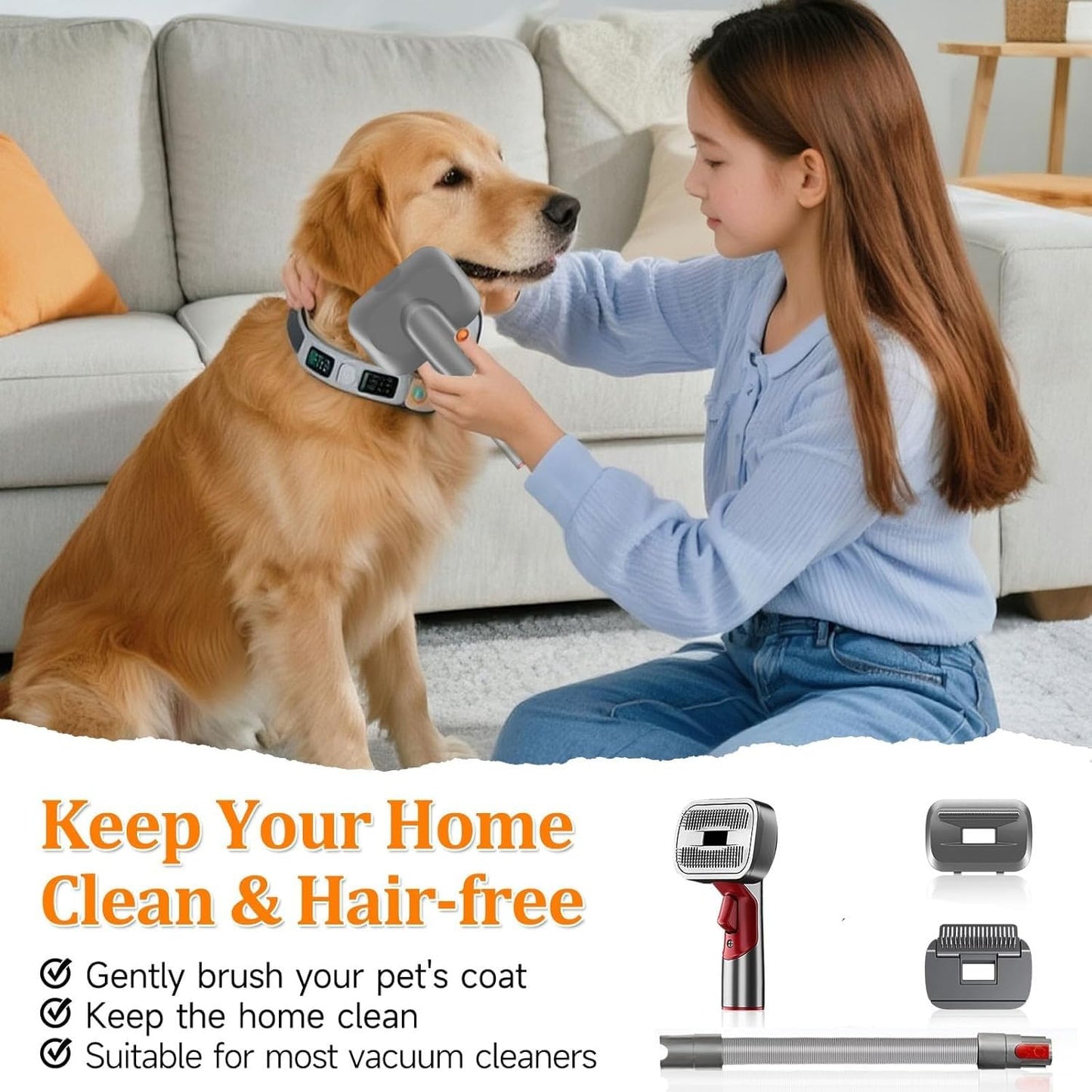 2-in-1 Pet Grooming Kit – Compatible with Dyson V7 V8 V10 V11 V15 Gen5, Dog Hair Vacuum Attachment, Self-Cleaning Brush Removes Hair, Dander & Undercoat, Extended Hose & Trigger Lock