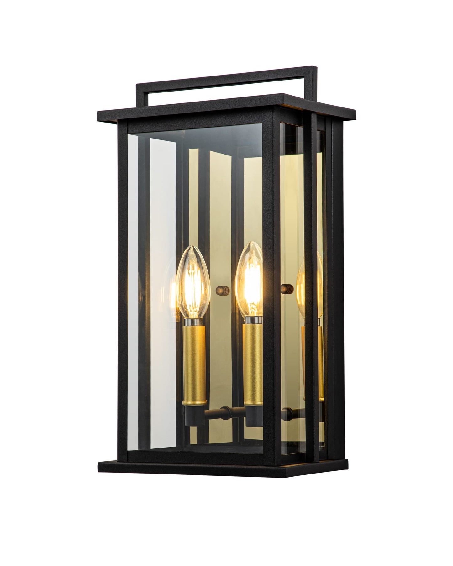 OUPAVOCS Outdoor Wall Lights with Clear Glass, Black Exterior Porch Lights Wall Mount, Outdoor Wall Sconce with Gold Candelabra Interior, Wall Lantern, Patio Light Fixture for House, Entryway, Garage