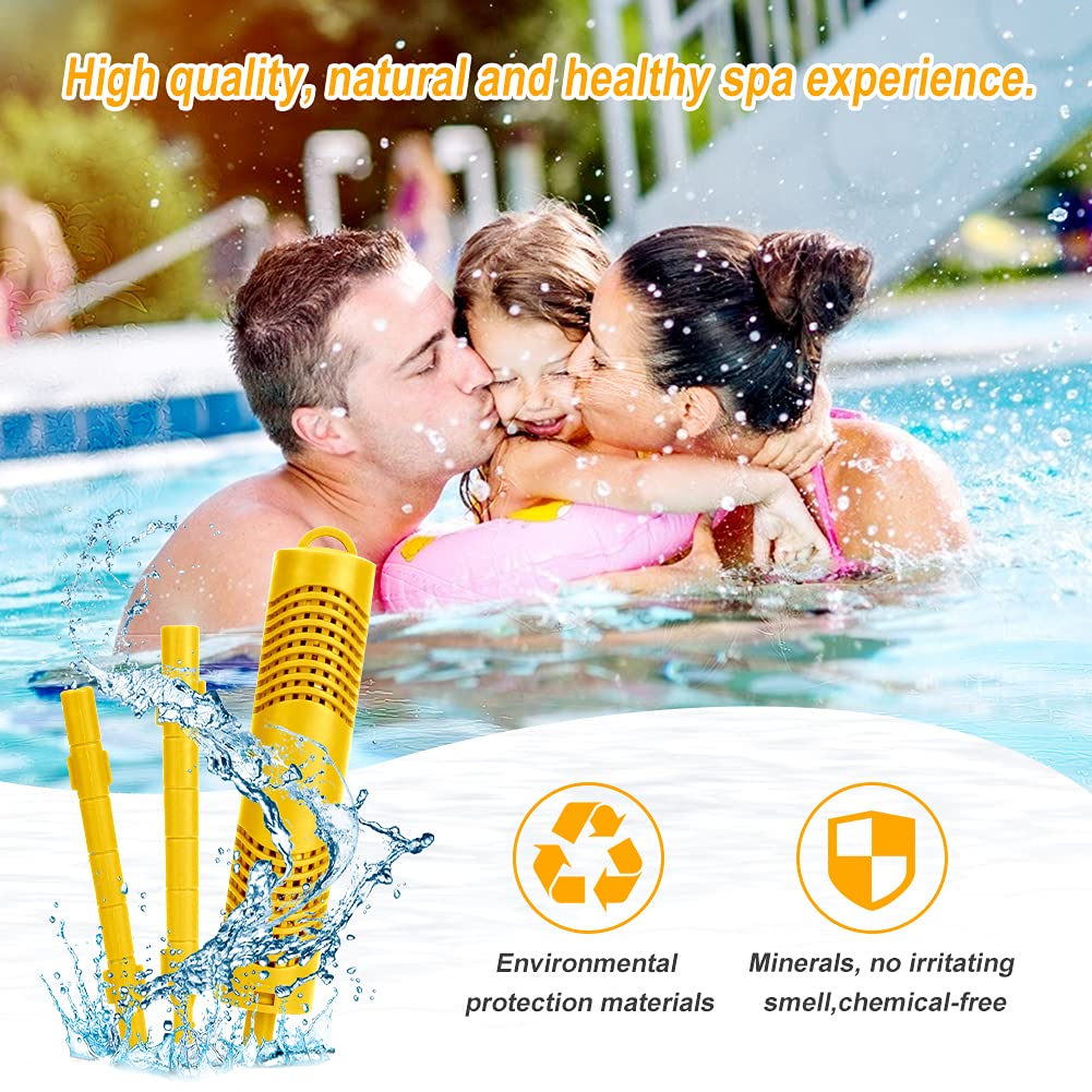ACETOP Spa Mineral Stick 4 Pack Hot Tub Filter with 4 Months Lifetime Cartridge Universal for Spas Filters Swimming Pool Fish Pond (4Pcs (Yellow))