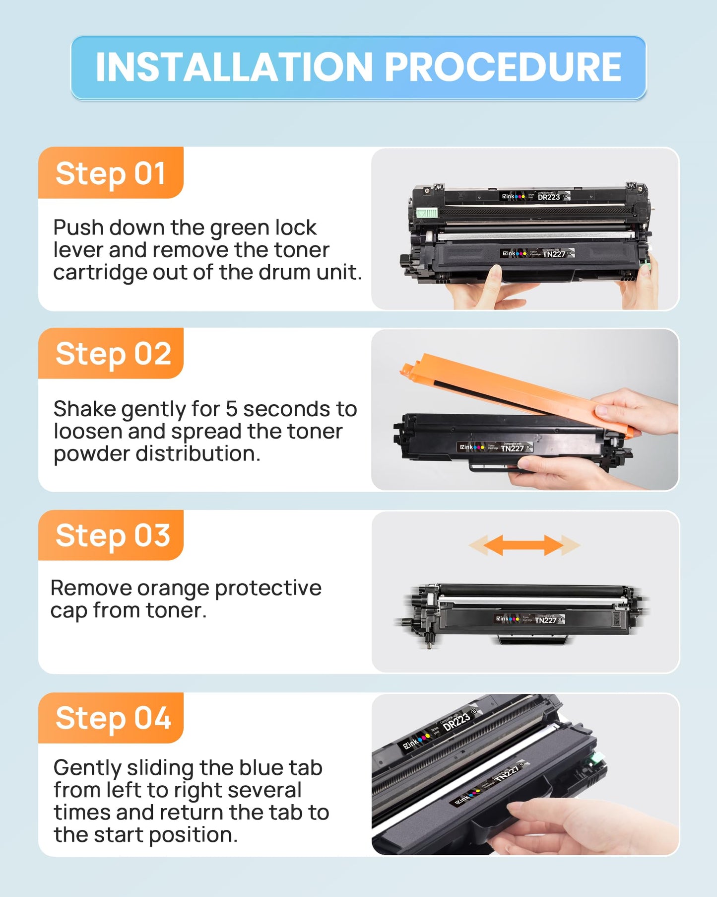 E-Z Ink (Newest Chip) TN227 Toner Cartridges 4 Pack Compatible Replacement for Brother TN227 TN227XL TN223 for HL-L3290CDW MFC-L3710CW MFC-L3750CDW MFC-L3770CDW HL-L3270CDW Printer (BK/C/M/Y)
